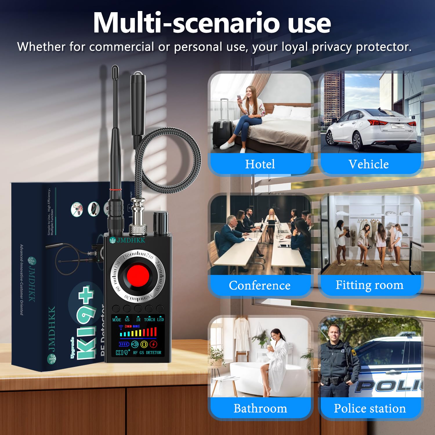 JMDHKK K19 Professional Hidden Camera Detector & Bug Sweeper - Wireless Signal, IR Detection, Magnetic Sensor for Privacy Protection - Ideal for Travel, Office, Hotel & Car Security