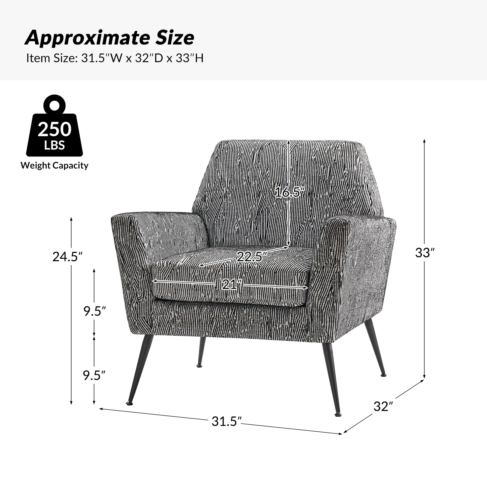 Modern Tony Geometric Pattern Armchair with Square Arms - Stylish Accent Chair for Living Room, Bedroom, or Office - Perfect for Small Spaces and Contemporary Decor