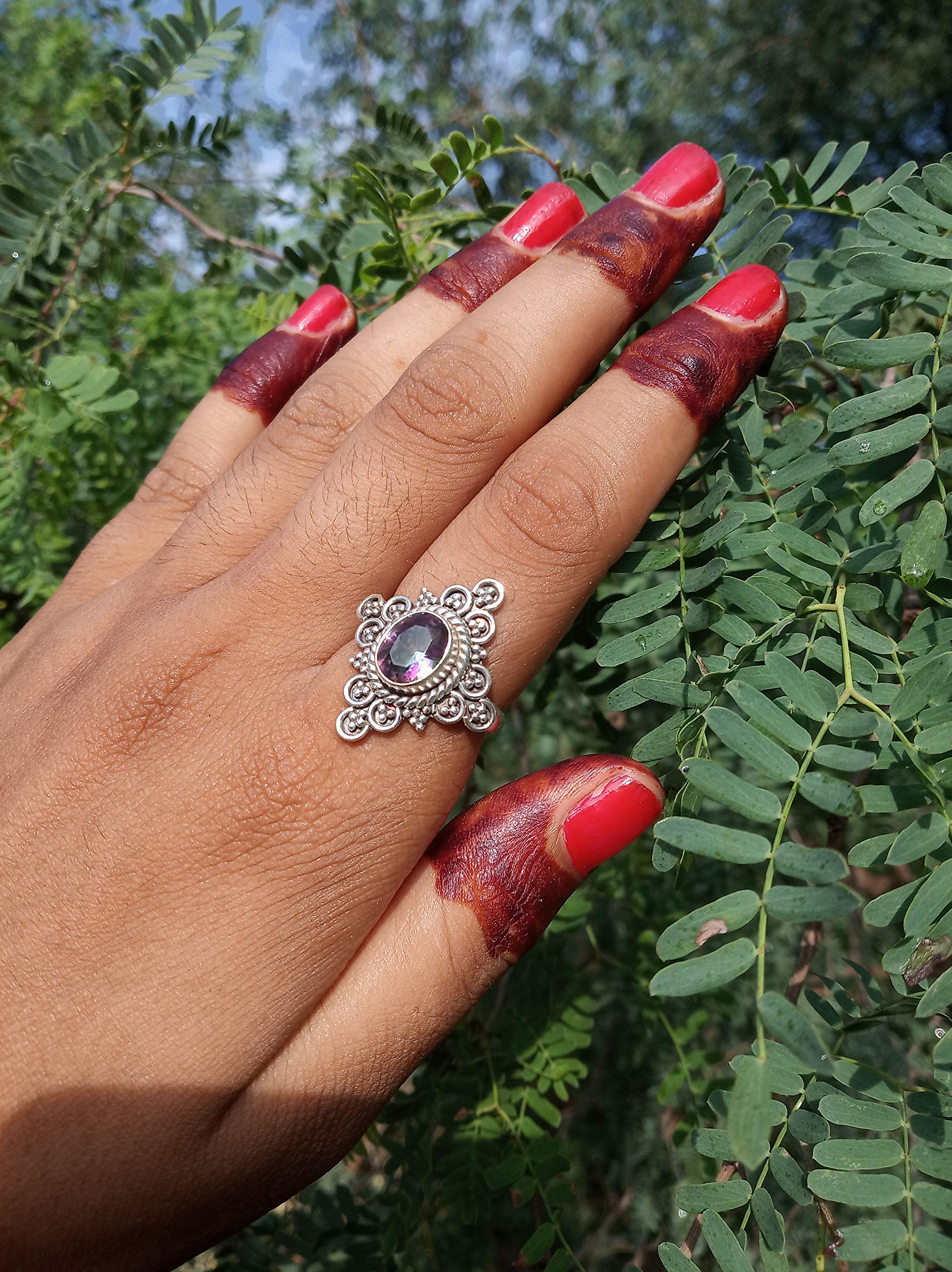 Genuine Rainbow Fire Mystic Topaz Ring - 925 Sterling Silver Vintage Engagement Ring | Handmade Fine Jewelry for Women, Bridesmaid Gift | Perfect for Weddings, Anniversaries & Special Occasions