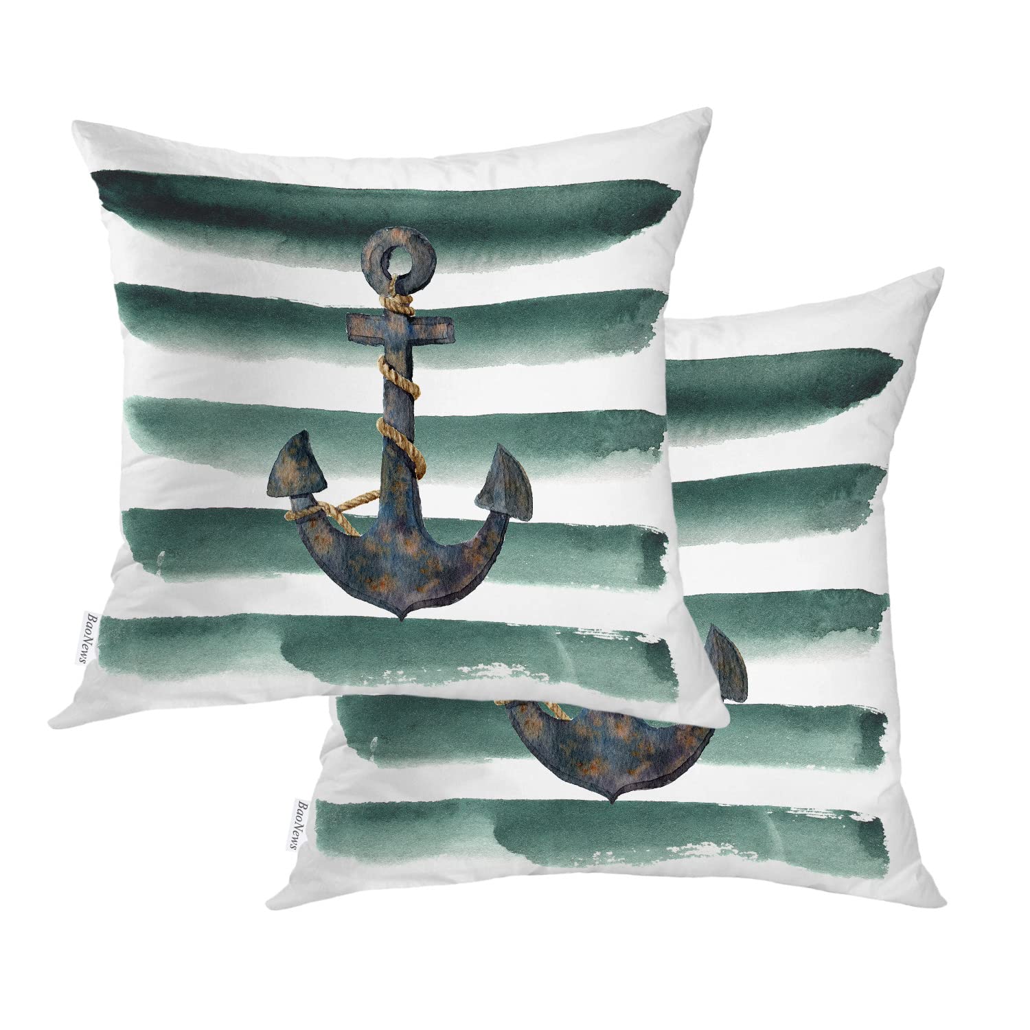 **Coastal Nautical Decorative Pillow Covers - 16x16 Inch Watercolor Retro Striped Cotton Cushion Covers with Rope Design for Sofa, Bed & Home Decor**    *(Perfect for Beach-Themed Living Rooms, Coastal Bedrooms, or Nautical Home Styling)*