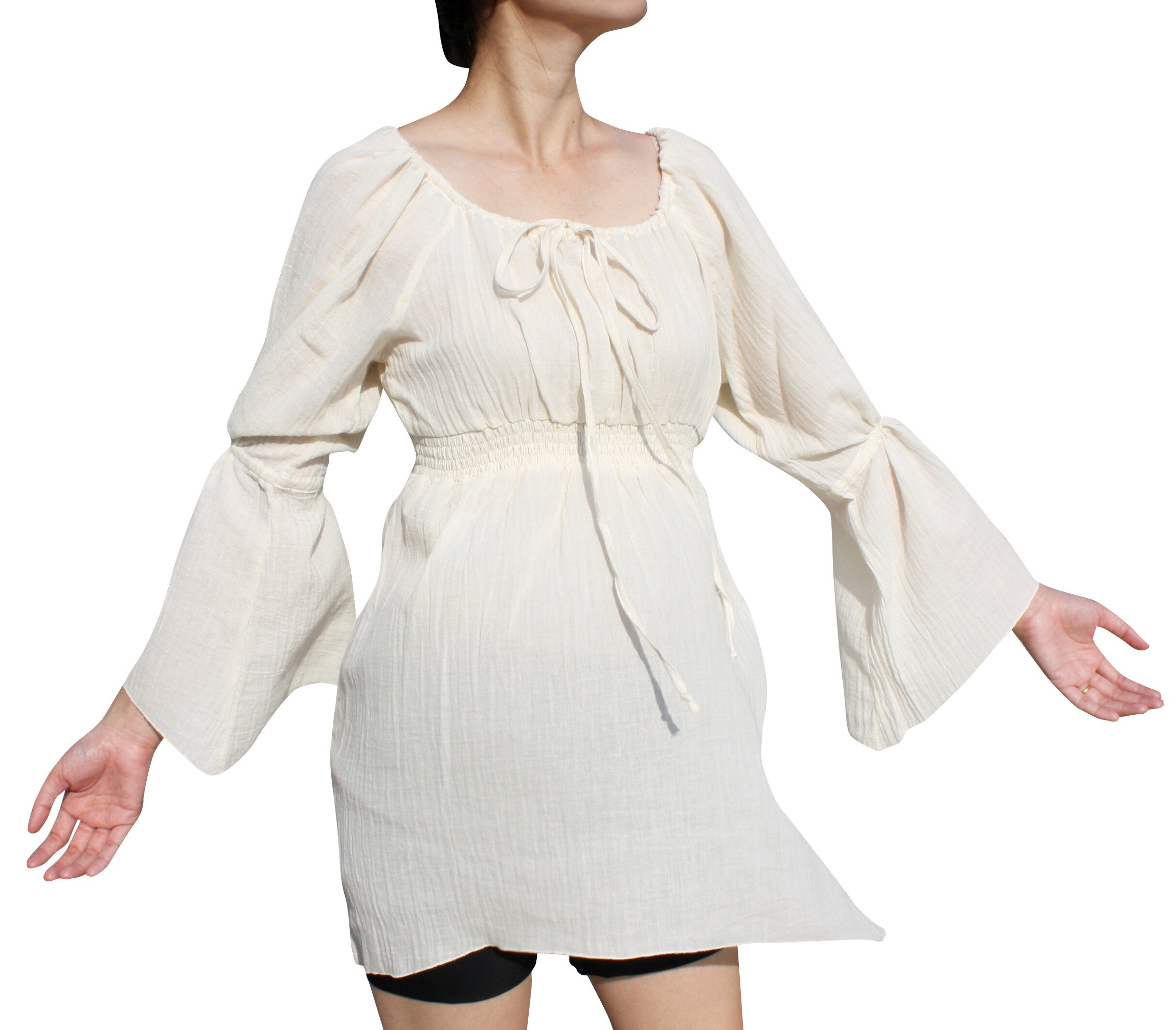Gypsy Cotton Pull String Sleeve Shirt for Women - Boho Summer Outfits