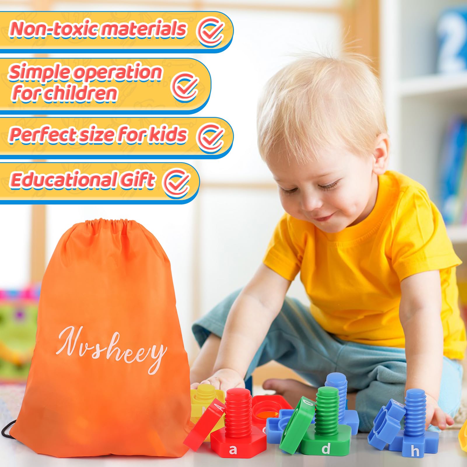 ABC Letters Matching Games - 52pcs Alphabet Learning Toy for Toddlers, Montessori Nuts & Bolts Fine Motor Skills Toys, Preschool Kindergarten Sorting Stacking Educational Activities | Perfect for Classroom, Homeschool & Early Childhood Development