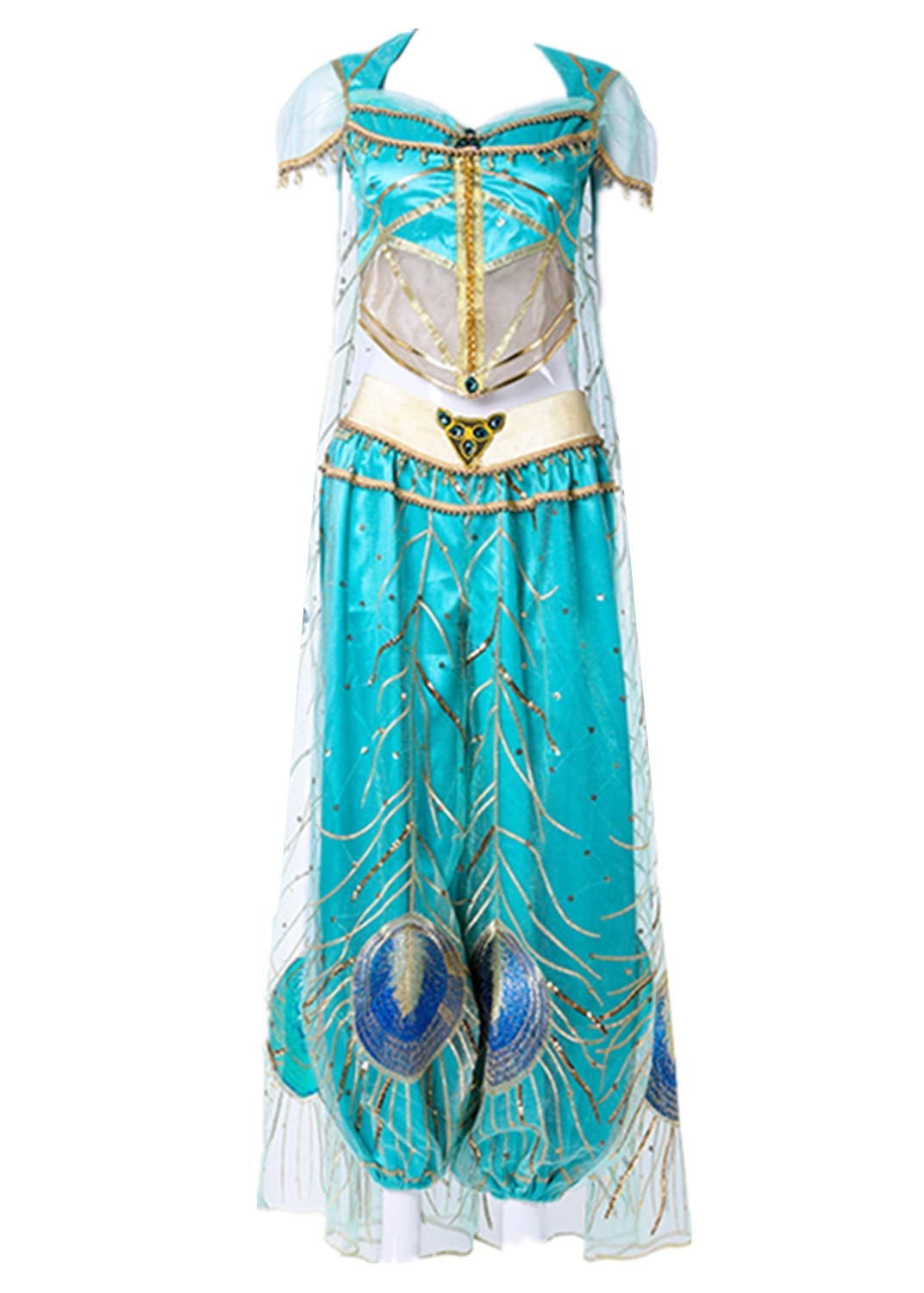 Arab Princess Jasmine Cosplay Costume Peacock Dress & Skirt Set - Adult Halloween Costume with Accessories for Cosplay, Halloween Parties & Themed Events