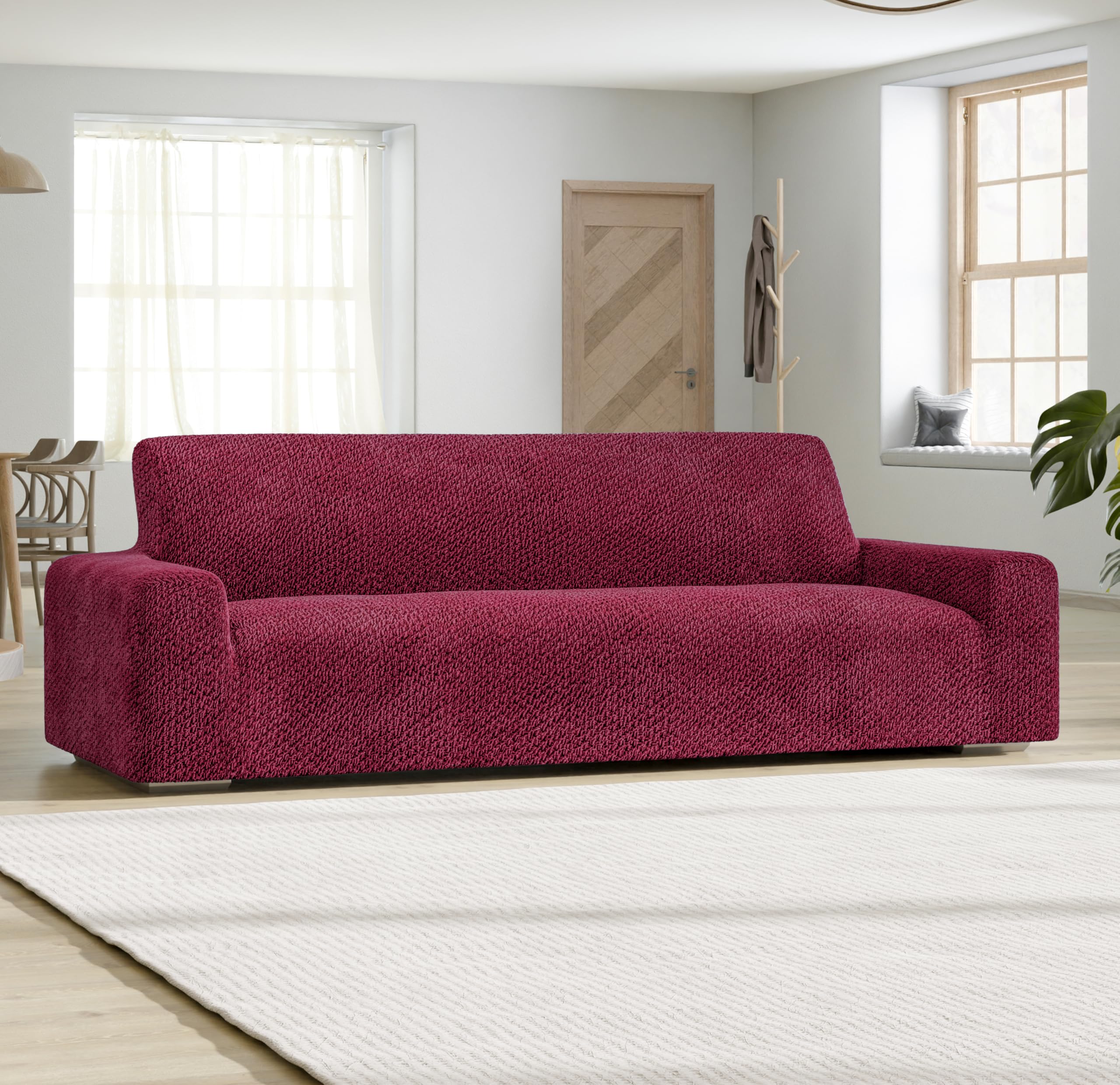 PAULATO BY GA.I.CO. Stretch Sofa Slipcover - Velvet Couch Cover Protector - Soft Polyester Fabric Washable 1-Piece Form Fit - Burgundy - Pet-Friendly Furniture Protector for Living Room, Bedroom & Home Decor