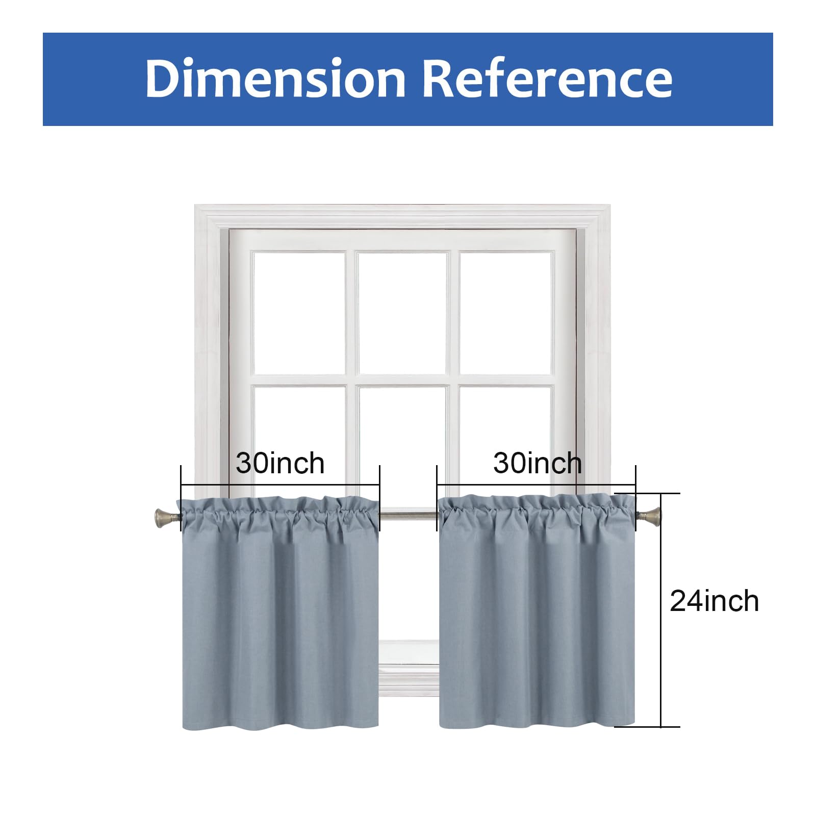 24 Inch Blackout Tier Curtains for Small Windows - Short Kitchen, Cabinet, Basement & RV Curtains with Rod Pocket - 2 Panels, 30 Inches Wide, Grey - Perfect for Privacy & Light Control in Compact Spaces