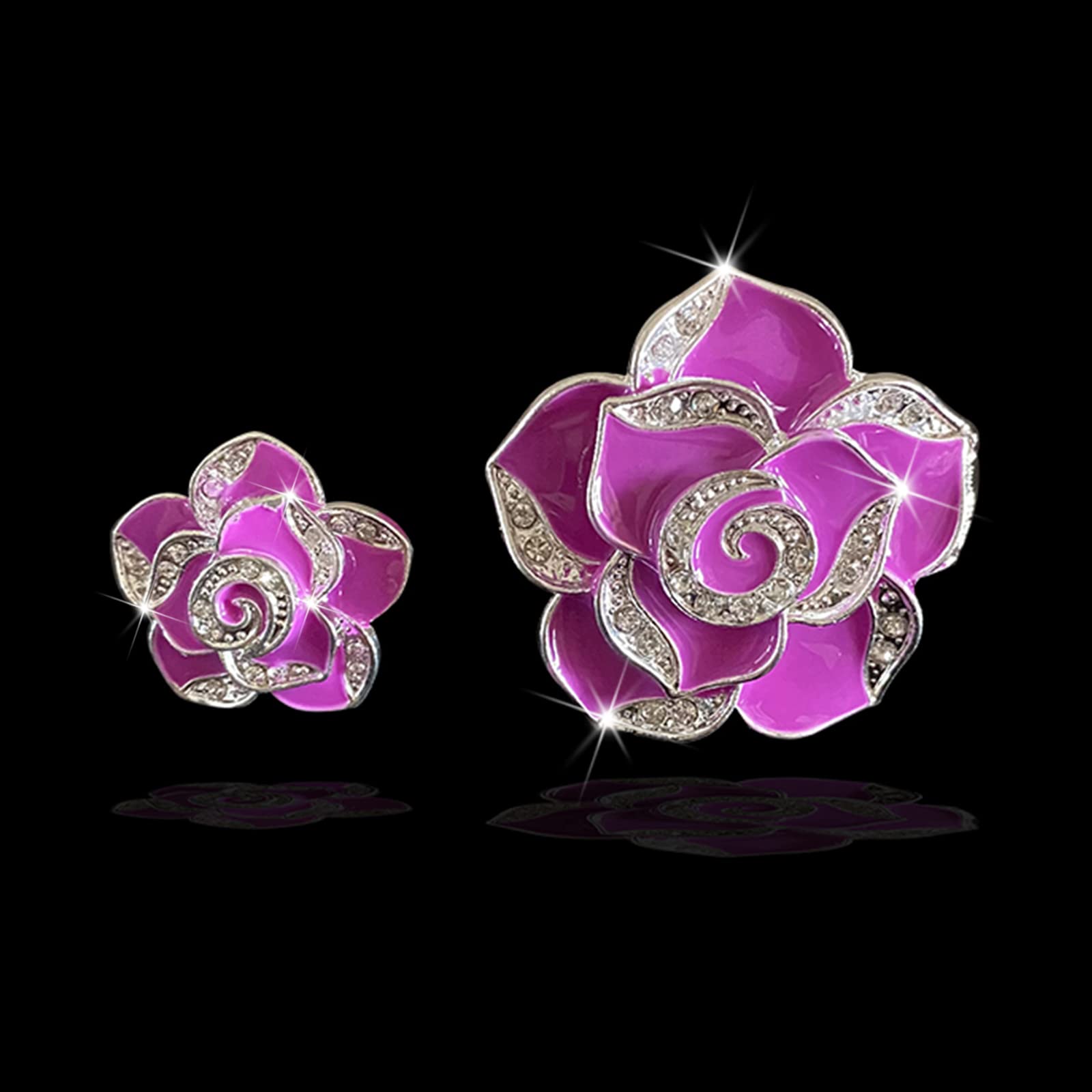 2 Pcs Camellia Air Vent Clips - Cute Flower Car Air Freshener Clip with Crystal Rose Design, Bling Car Air Outlet Decor for Women & Girls - Perfect for Car Interior Decorations & Aromatherapy While Driving