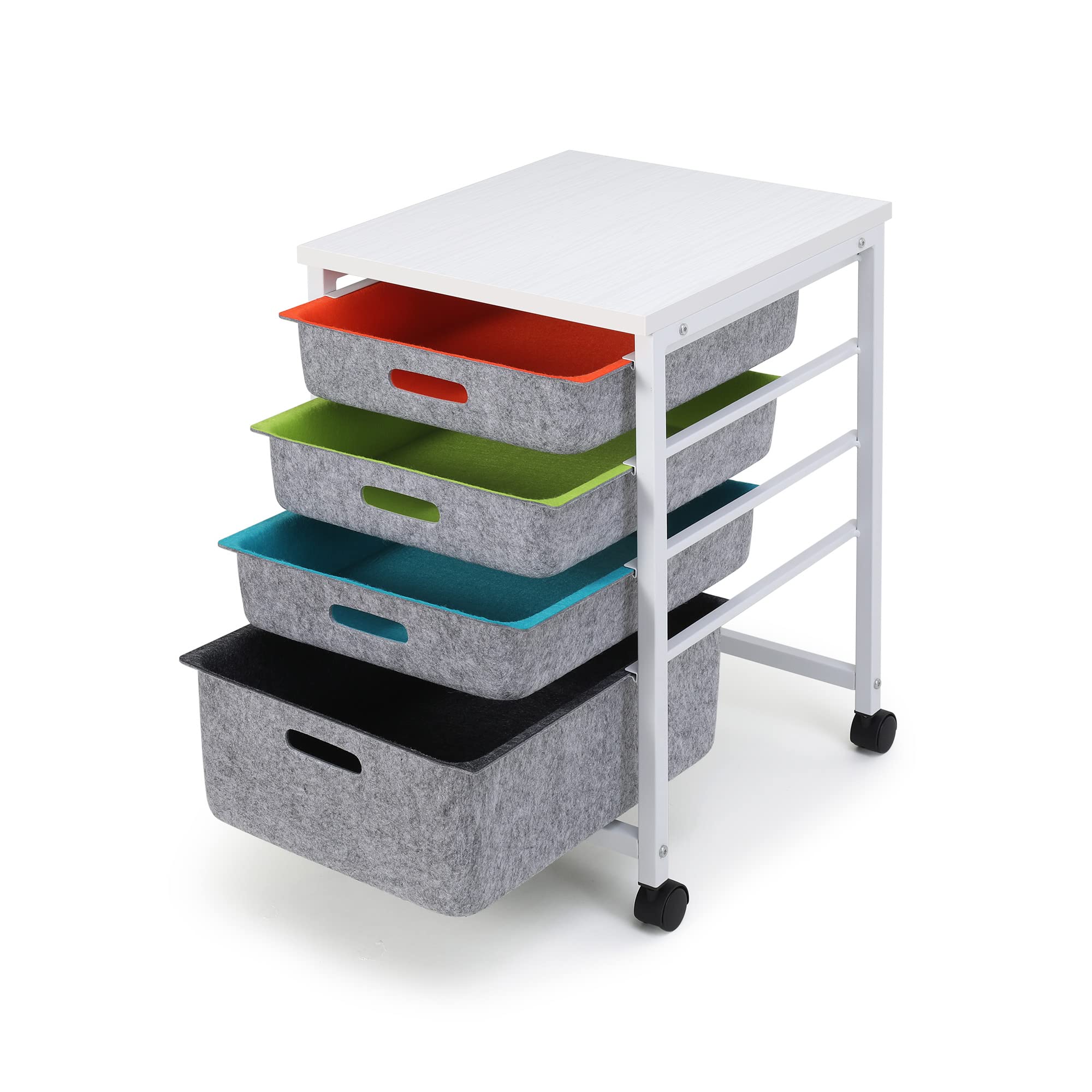 Welaxy 4-Tier Rolling Storage Cart with Felt Drawers - Multipurpose Mobile Organizer for Office, School, Craft Supplies, Nail Tools & Scrapbook Paper - Space-Saving Solution for Small Spaces (Multi-Color) - Perfect for Home, Office, Dorm & Craft Room Organization