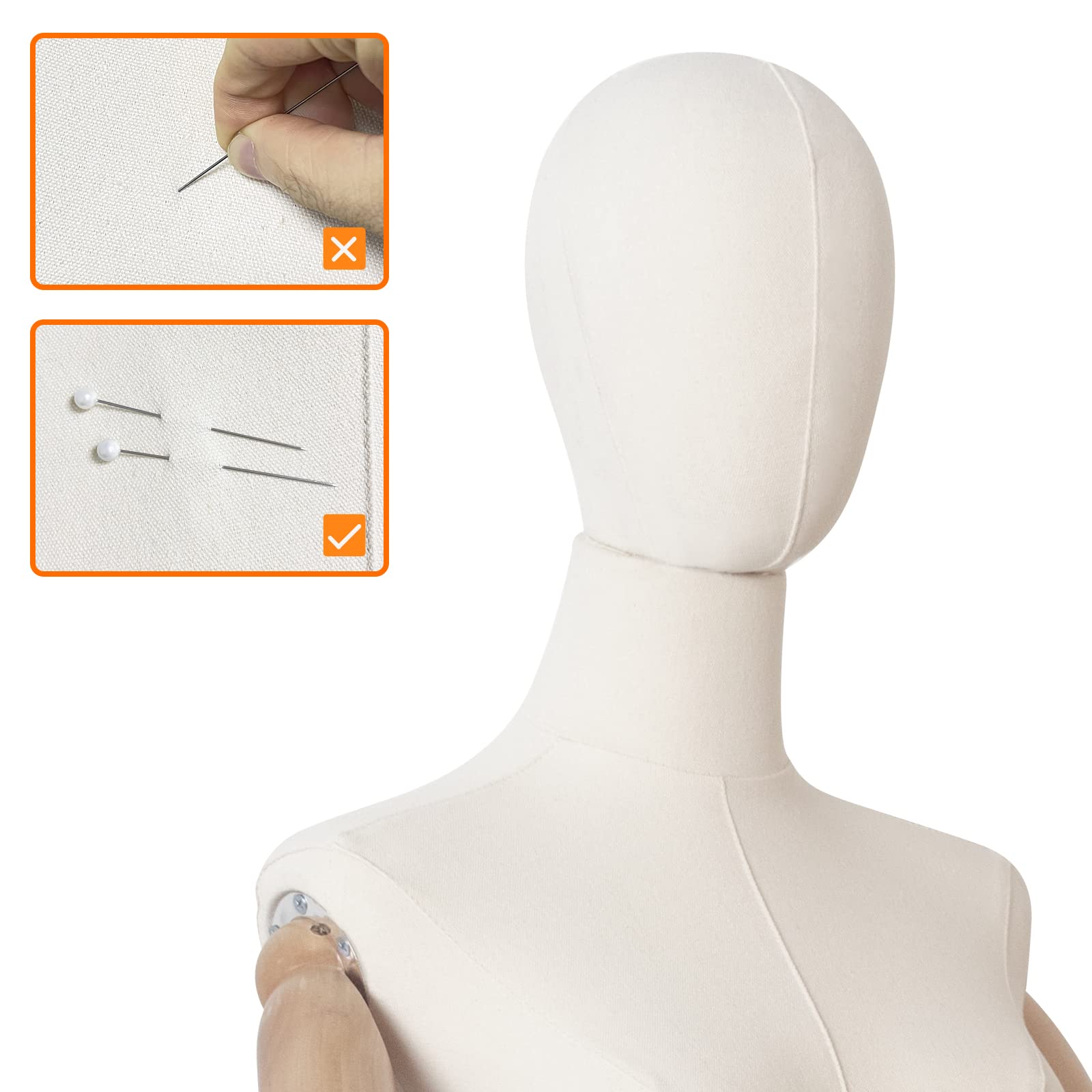 Adjustable Female Dress Form Mannequin with Detachable Head & Wooden Hands - Linen Fabric Torso on Metal Stand for Fashion Design, Sewing & Display - Perfect for Tailors, Designers & Boutiques