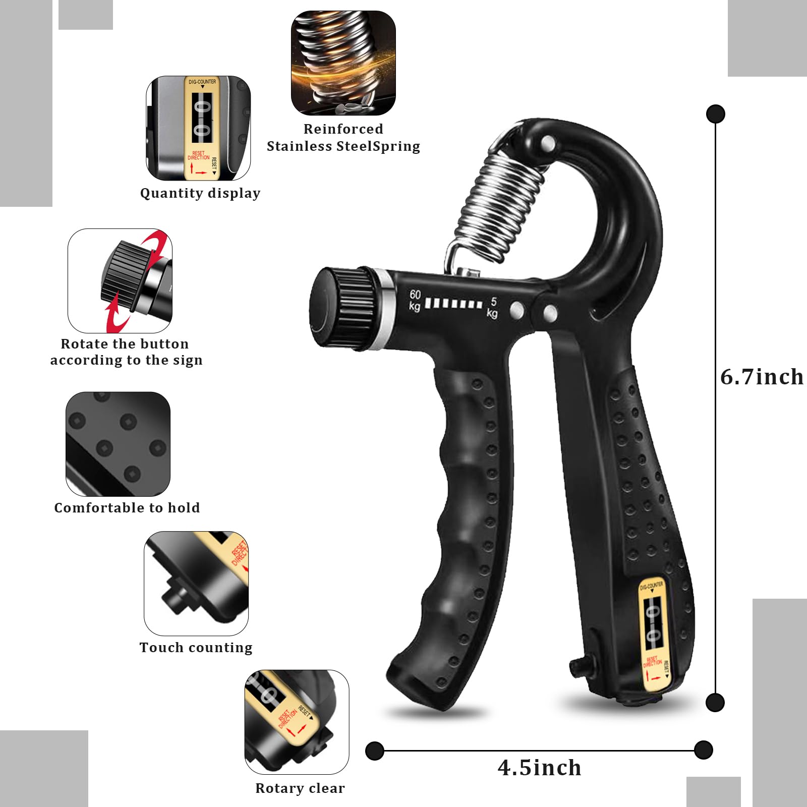 5-Pack Grip Trainers Set: Hand Grippers, Finger Trainers, Grip Balls, Forearm Strengtheners & Mechanical Counting Grips for Strength Training, Grip Improvement & Hand Exercises - Perfect for Gym, Office & Home Workouts