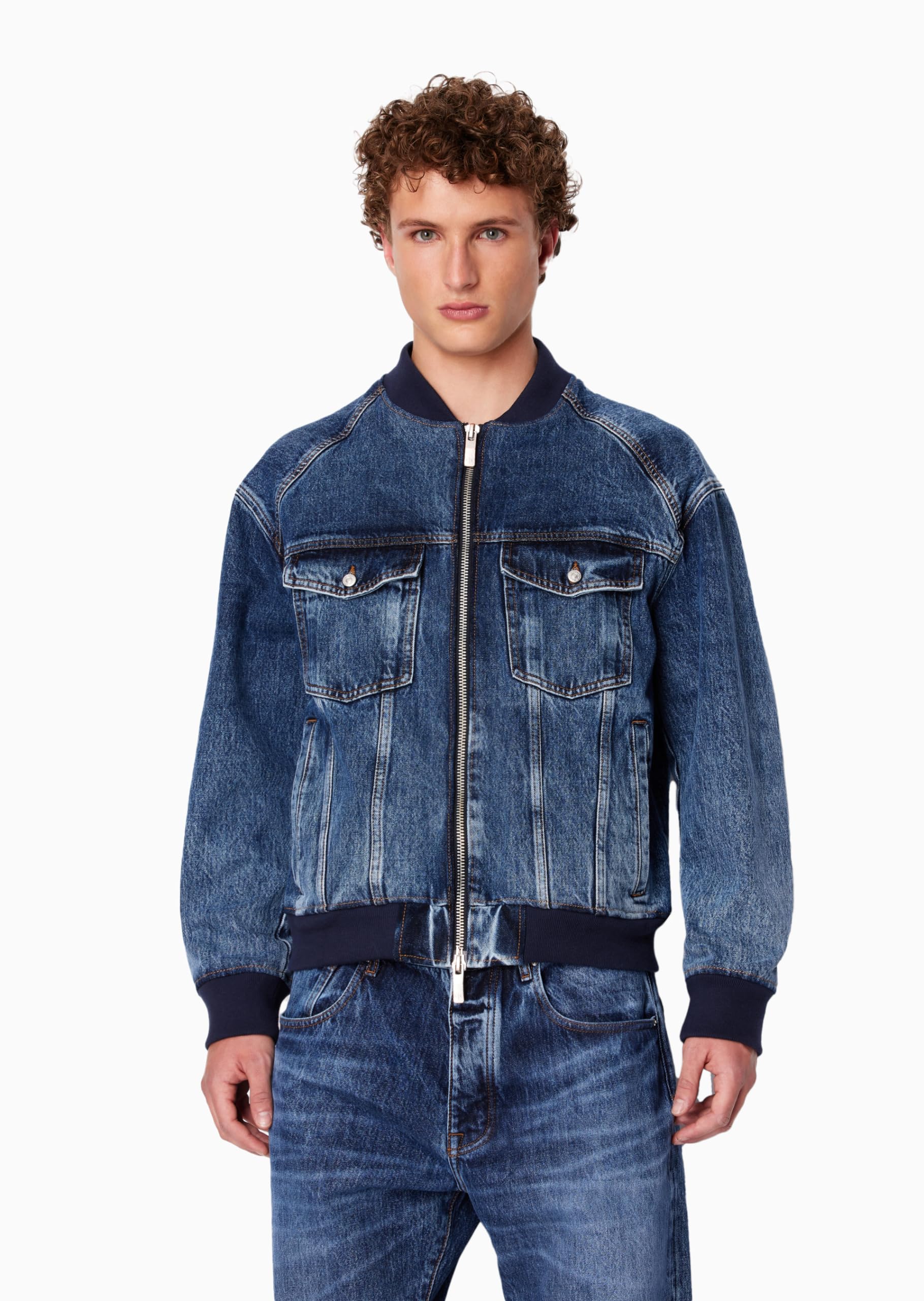 Armani Exchange Men's Limited Edition Milano Distressed Denim Bomber Jacket - Stylish Casual Outerwear for Urban Fashion & Night Out
