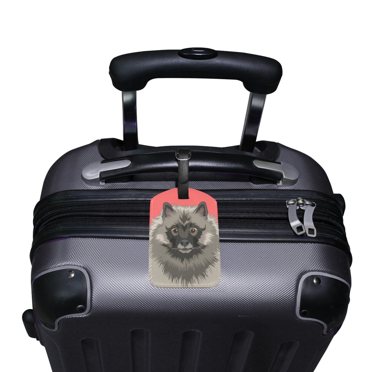 Keeshond Dog PU Leather Luggage Tag - Personalized Pet ID Tag for Travel Suitcases & Bags - Durable 1-Piece Baggage Identifier for Airlines, Backpacks, and Vacation Trips