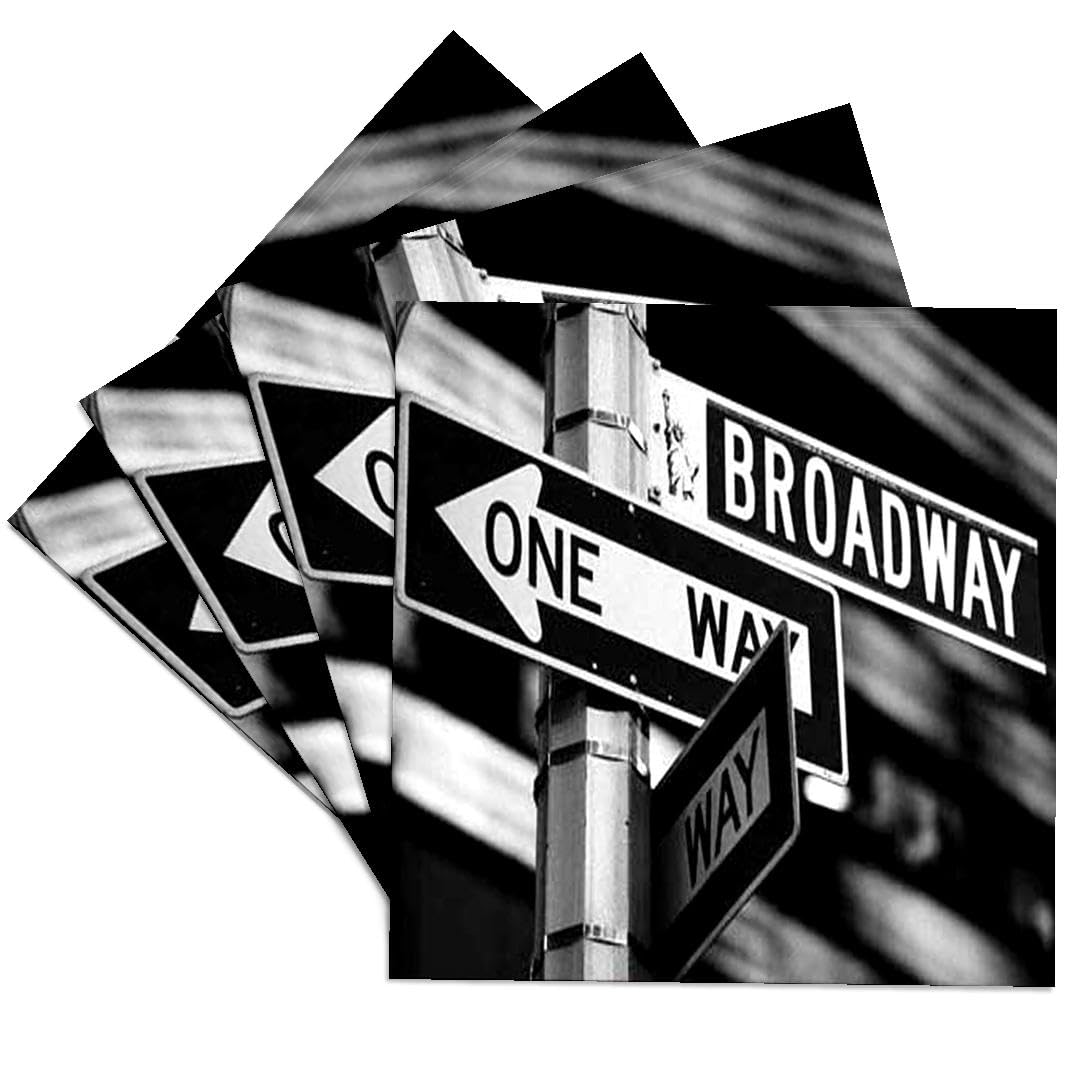3Drose Broadway Ceramic Tile Coasters Set of 4 - Absorbent & Durable Drink Coasters for Coffee Table, Bar, Office & Home Decor