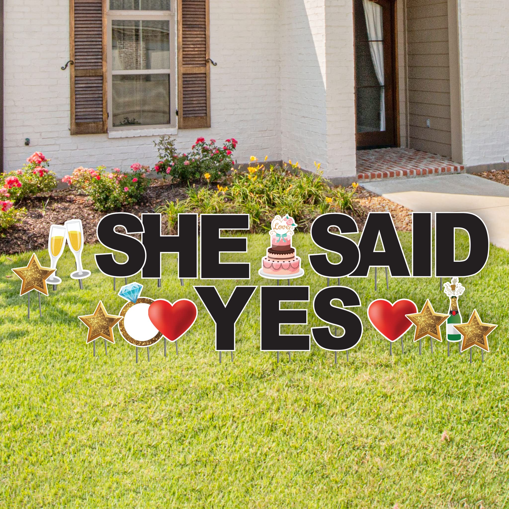 She Said Yes Wedding Yard Sign - 20 Piece Outdoor Lawn Decor Set with Stakes for Bridal Showers, Bachelorette Parties & Proposals - Perfect for Backyard Celebrations & Photo Backdrops