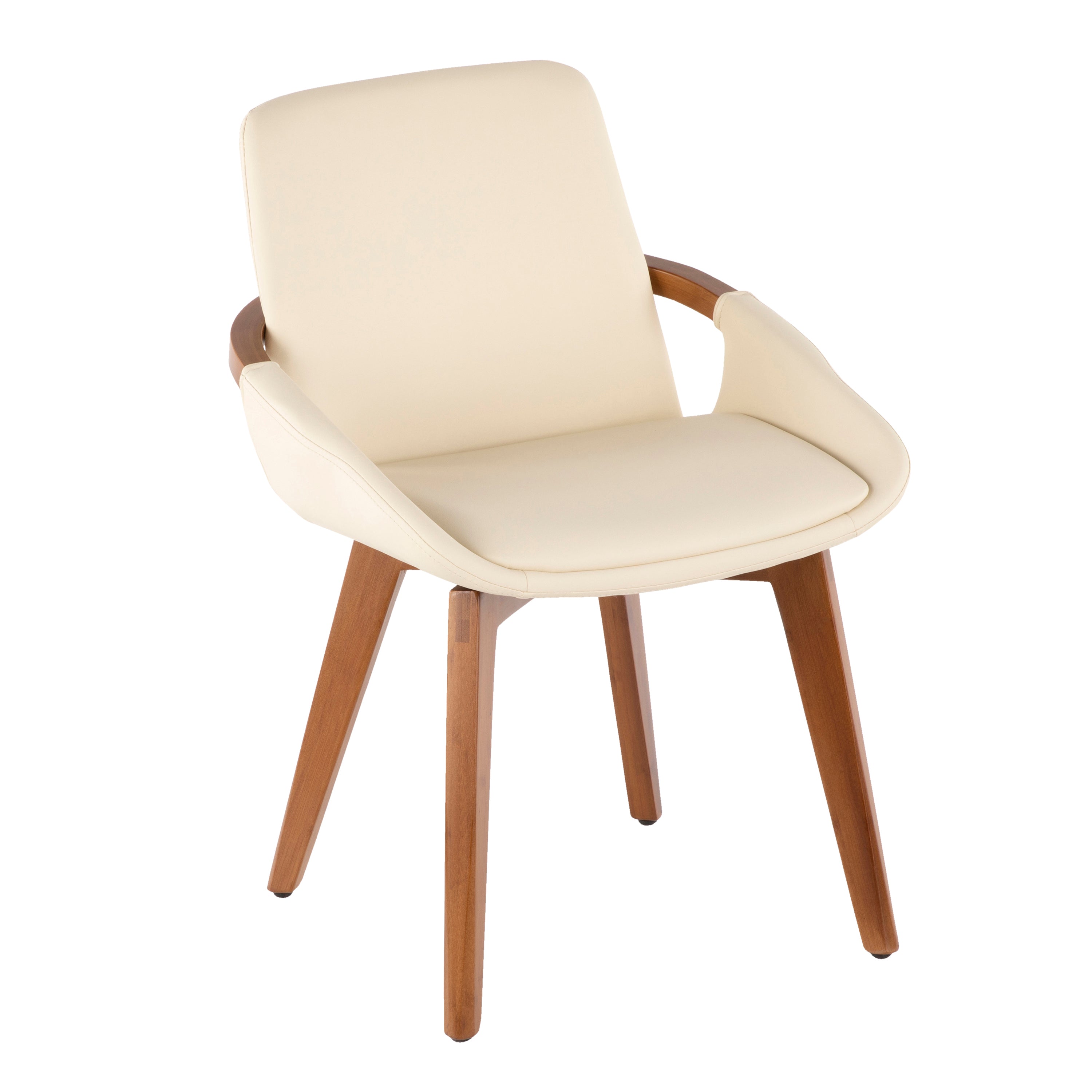 LumiSource Cosmo Mid Century Modern Chair - Walnut Wood Frame with Cream Faux Leather Upholstery | Stylish Accent Chair for Living Room, Office & Reading Nook