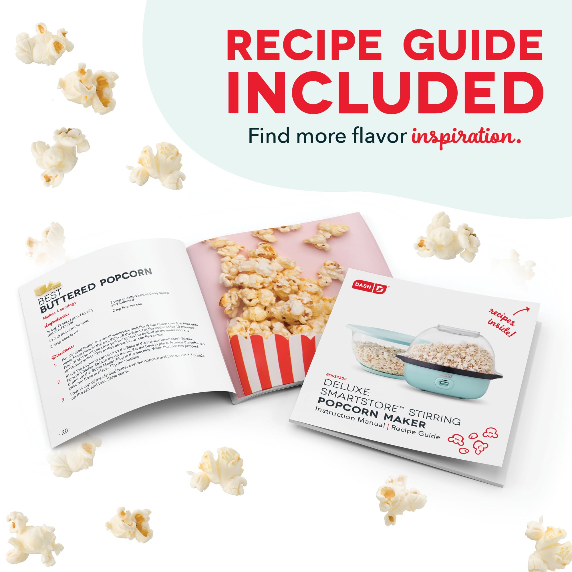 DASH SmartStore™ Deluxe Electric Popcorn Maker with Stirring Mechanism - Hot Oil Popcorn Machine with Large Serving Bowl Lid (24 Cup Capacity, Red) - Perfect for Movie Nights, Parties, and Family Snack Time