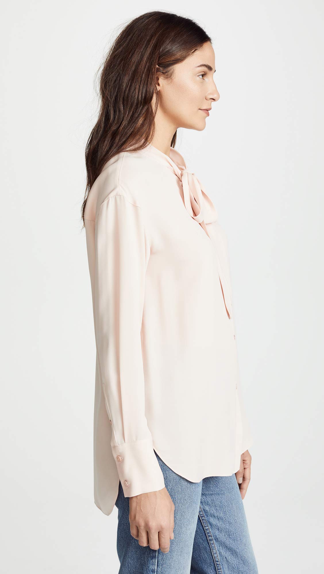 Theory Women's Long Sleeve Tie Neck Blouse - Elegant Office Wear & Casual Weekender Top for Work & Weekend Outings
