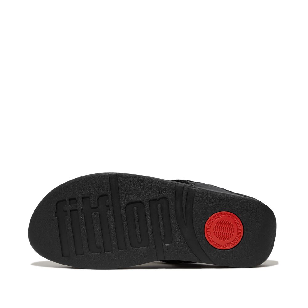 FitFlop Lulu Chunky Snaffle Leather Sandals for Women - Comfortable Black Slide Sandals with Arch Support | Perfect for Walking, Travel & Summer Outfits