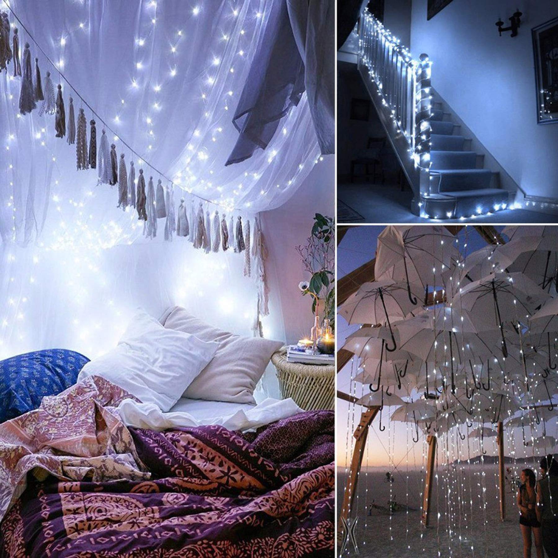 SNOMYRS 200 LED 65.6ft White Solar Fairy Lights Outdoor Waterproof - 8 Lighting Modes Solar String Lights for Backyard, Garden, Wedding, Party, Tree & Fence Decoration (Pure White) - Perfect for Patio, Christmas, Halloween & Outdoor Events