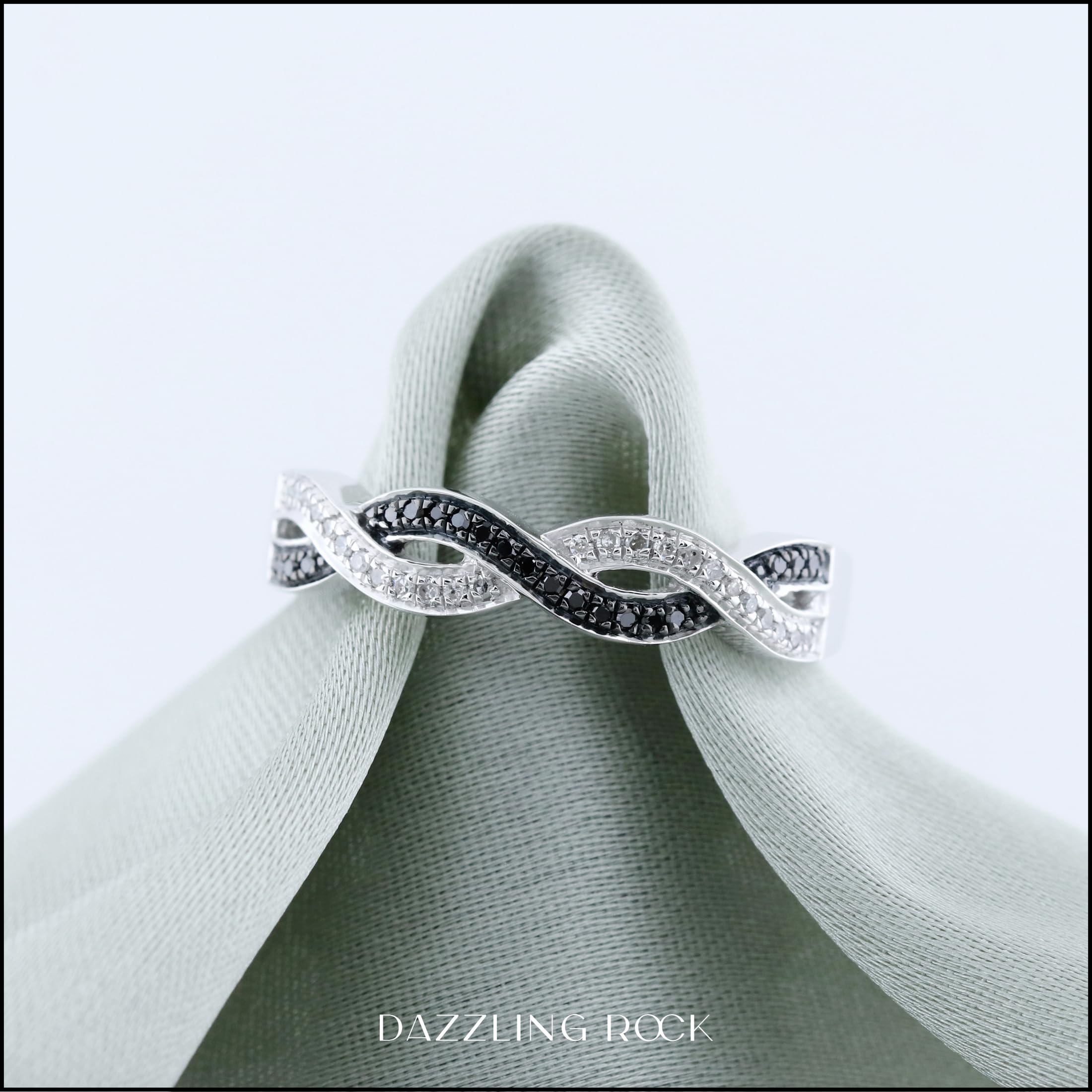 Dazzlingrock 925 Sterling Silver 0.15 Cttw Black & White Diamond Criss Cross Stackable Ring for Women | Wedding, Anniversary, Birthday Gift, Everyday Jewelry