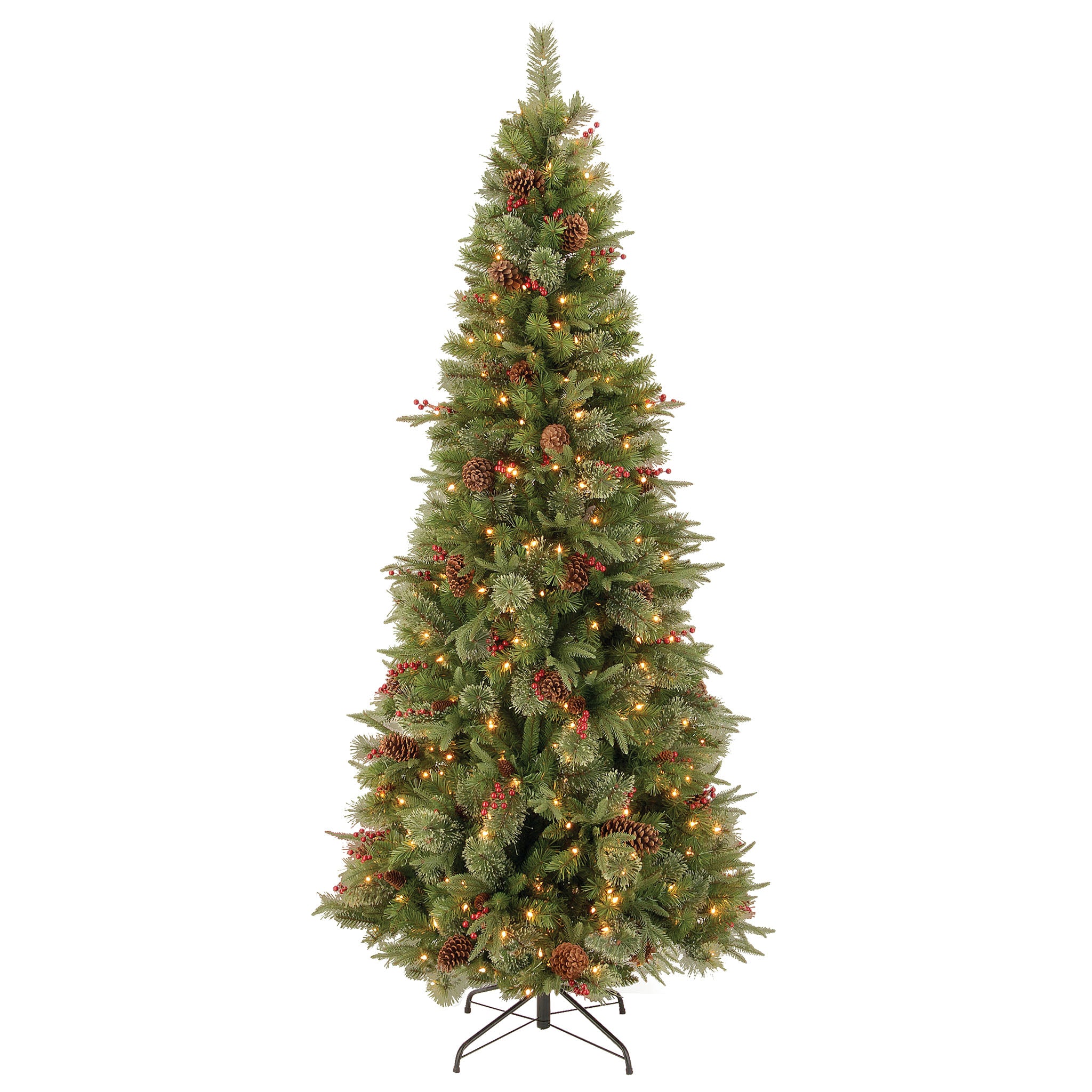 7.5 ft Pre-Lit Artificial Christmas Tree with Clear Lights - Slim Colonial Fir Design for Home, Office, and Holiday Decorations
