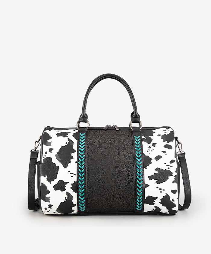 Montana West Floral Tooled Cow Print Duffle Bag - Stylish Travel & Gym Bag for Women, Perfect for Weekend Getaways & Workouts