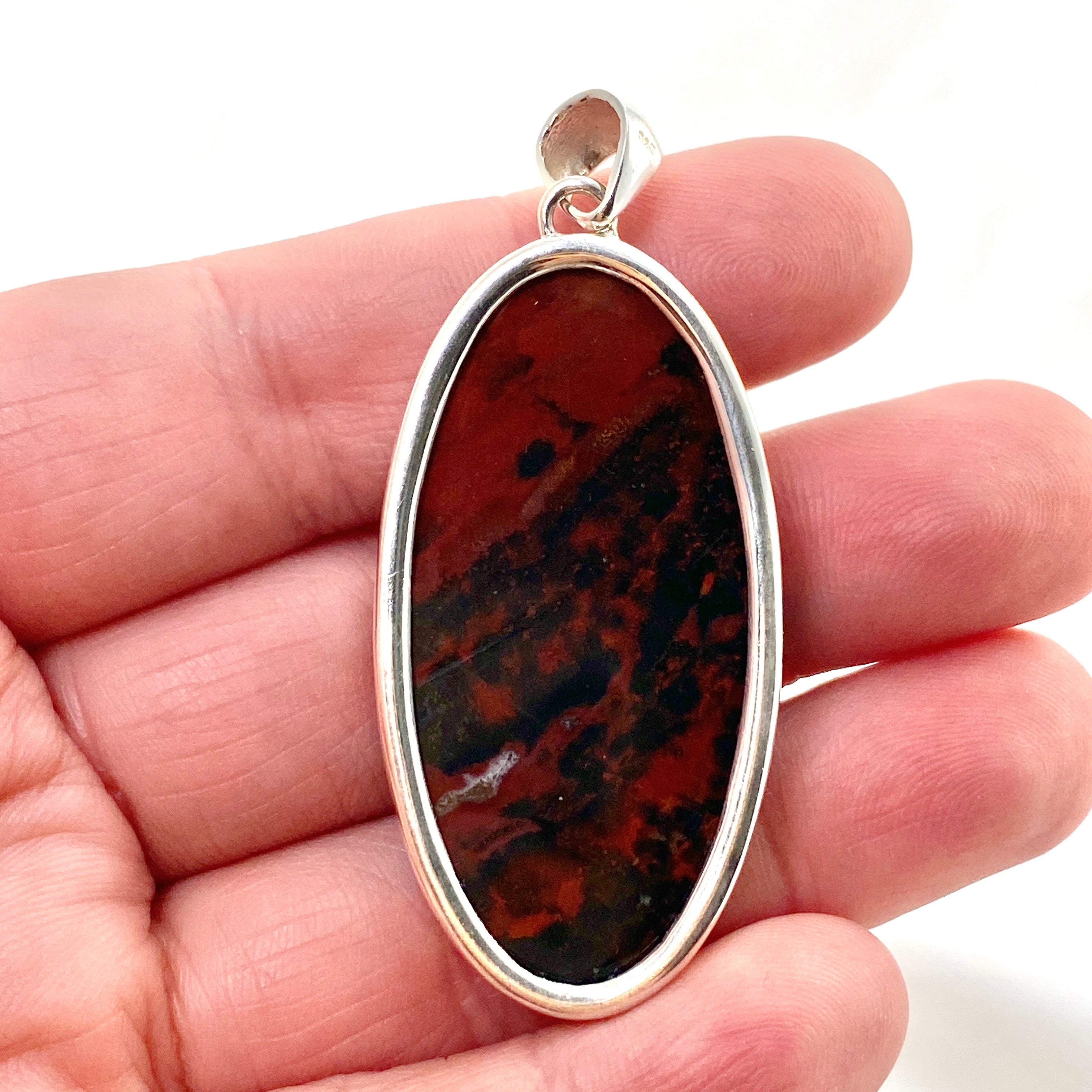 Natural Bloodstone Oval Cabochon Pendant - Healing Crystal Jewelry for Protection & Vitality - Perfect for Meditation, Energy Work & Spiritual Gifts