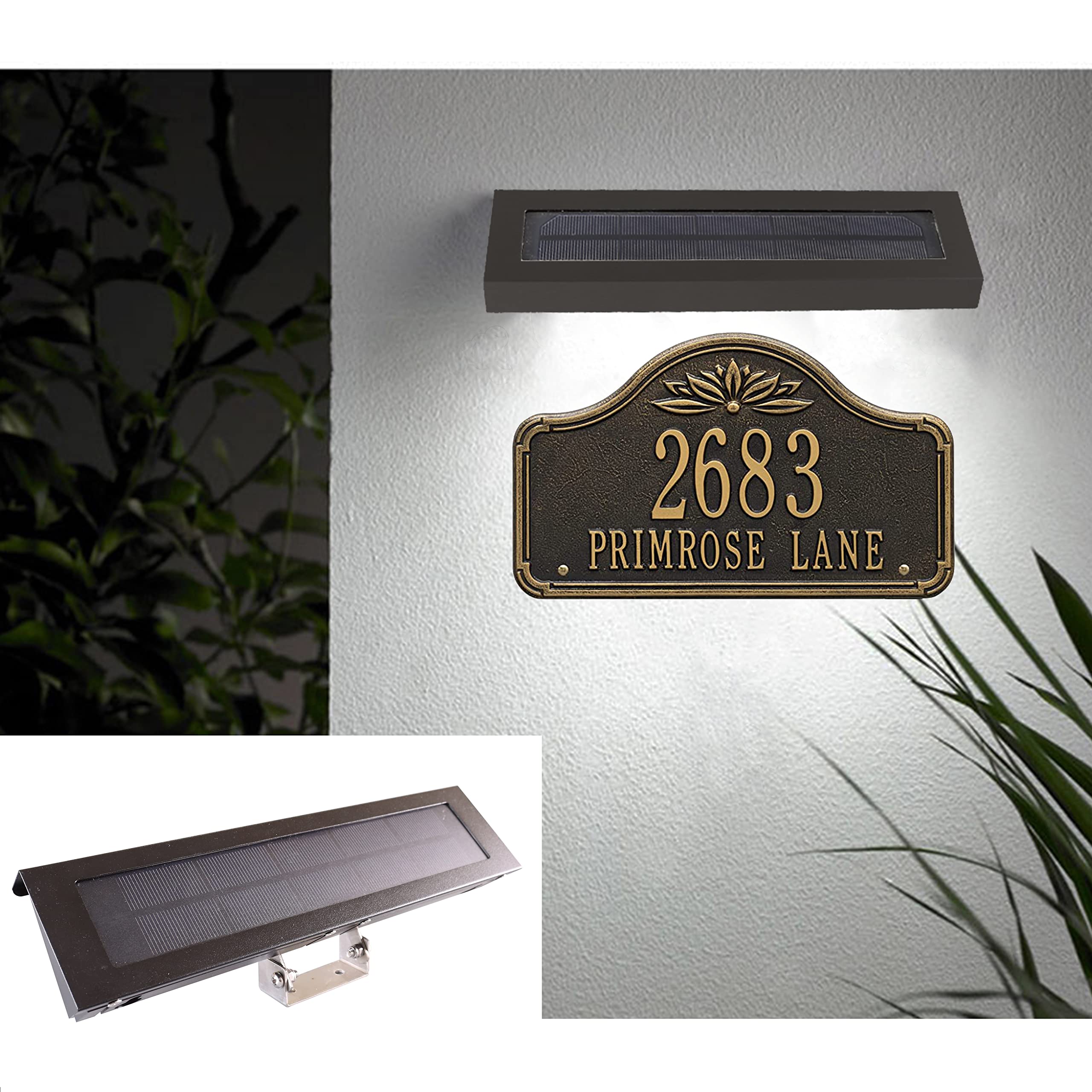Solar Powered Outdoor House Number Light - Adjustable Black Address Sign Plate with Solar Panel for Home, Garden, Patio & Yard - Weatherproof Wall Lighting for Enhanced Nighttime Visibility