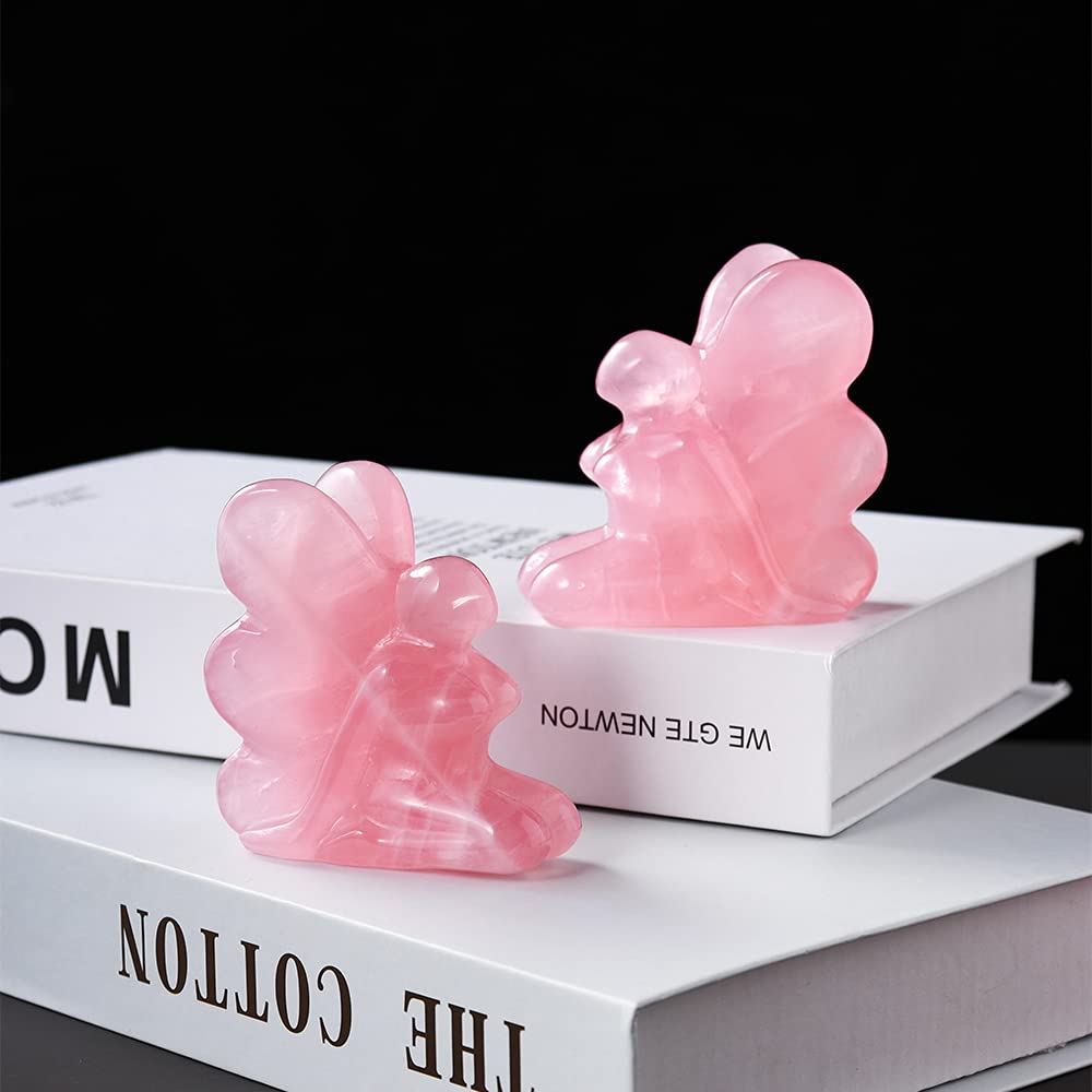 Natural Rose Quartz Butterfly Hand Carved Figurine - 2.7