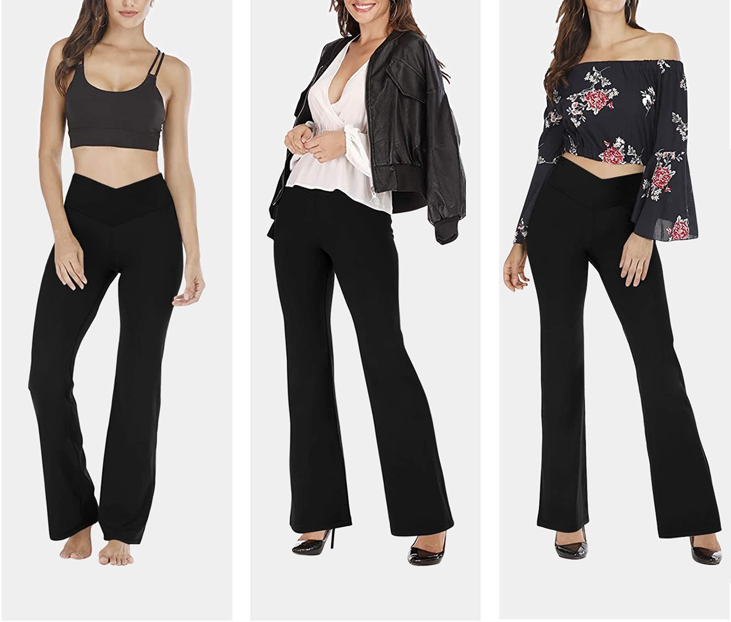 Esobo Women's High Waisted Bootleg Yoga Pants - Wide Leg Flare Workout Pants for Yoga, Gym & Office - Comfortable Stretchy Bootcut Dress Pants for Work & Casual Wear