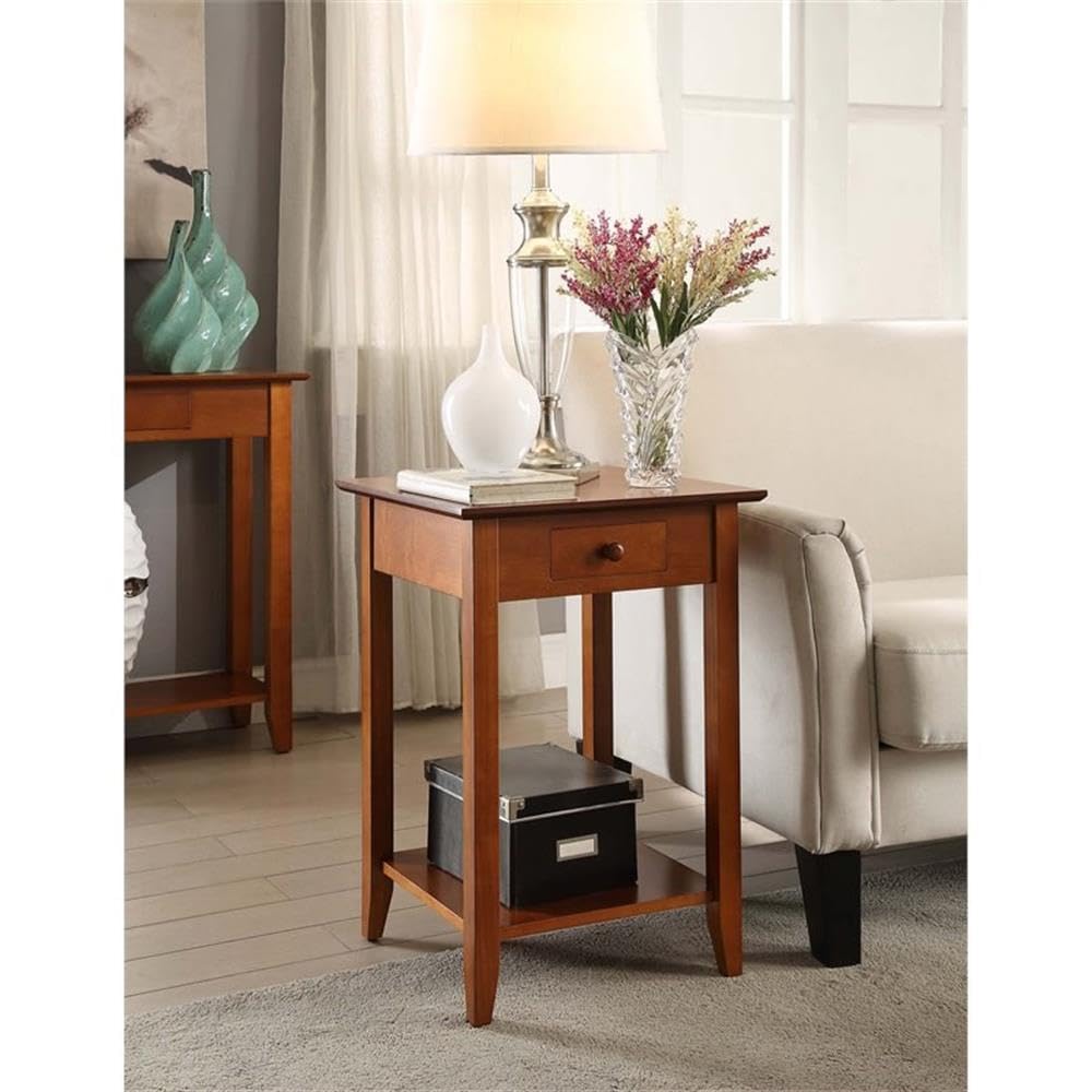 Pemberly Row Traditional Cherry Wood End Table with Drawer - Perfect for Living Room, Bedroom & Home Decor