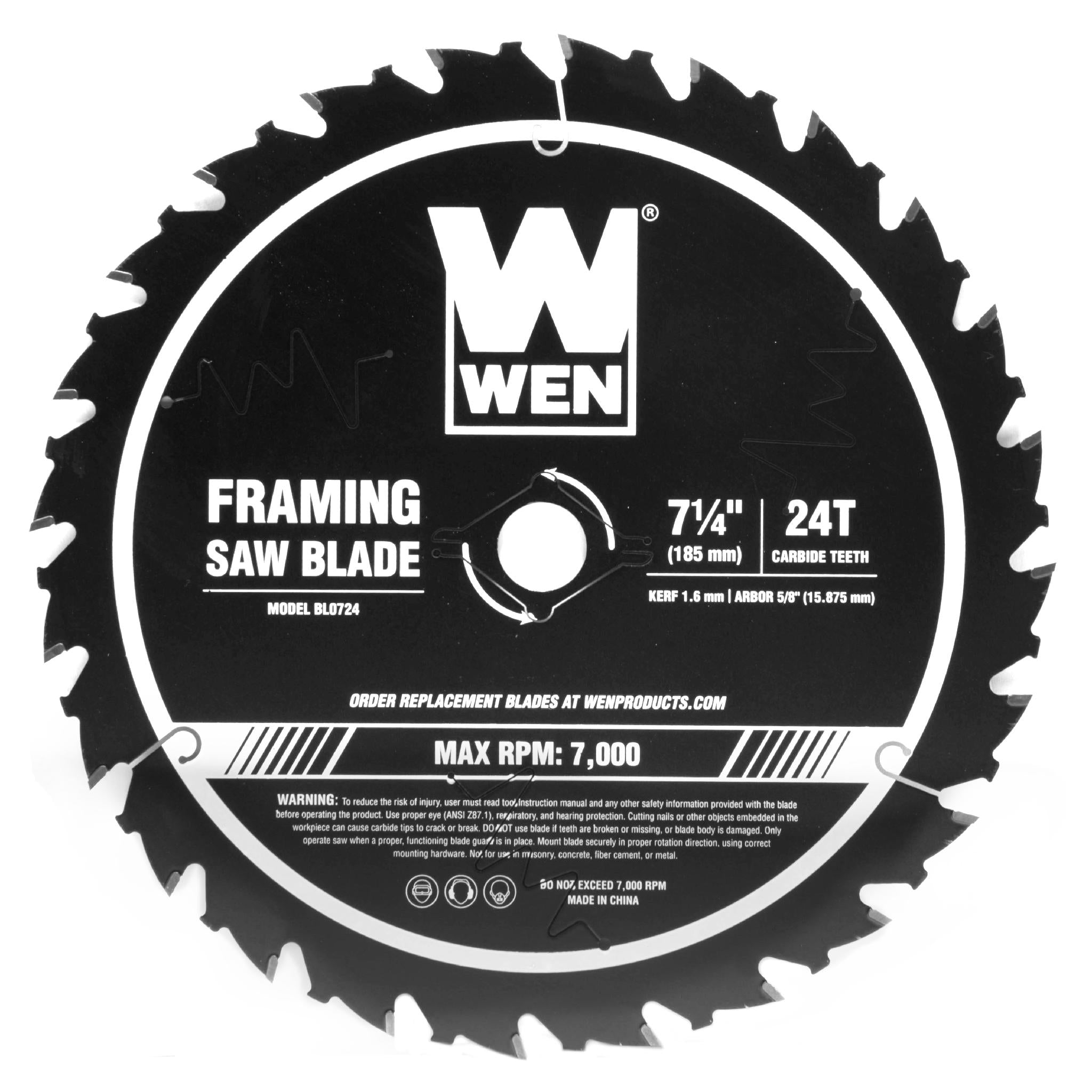 WEN BL0724 7.25-Inch 24-Tooth Carbide Tipped Professional Framing Saw Blade - Compatible with Miter Saws & Circular Saws - Perfect for Woodworking, Framing, and DIY Projects