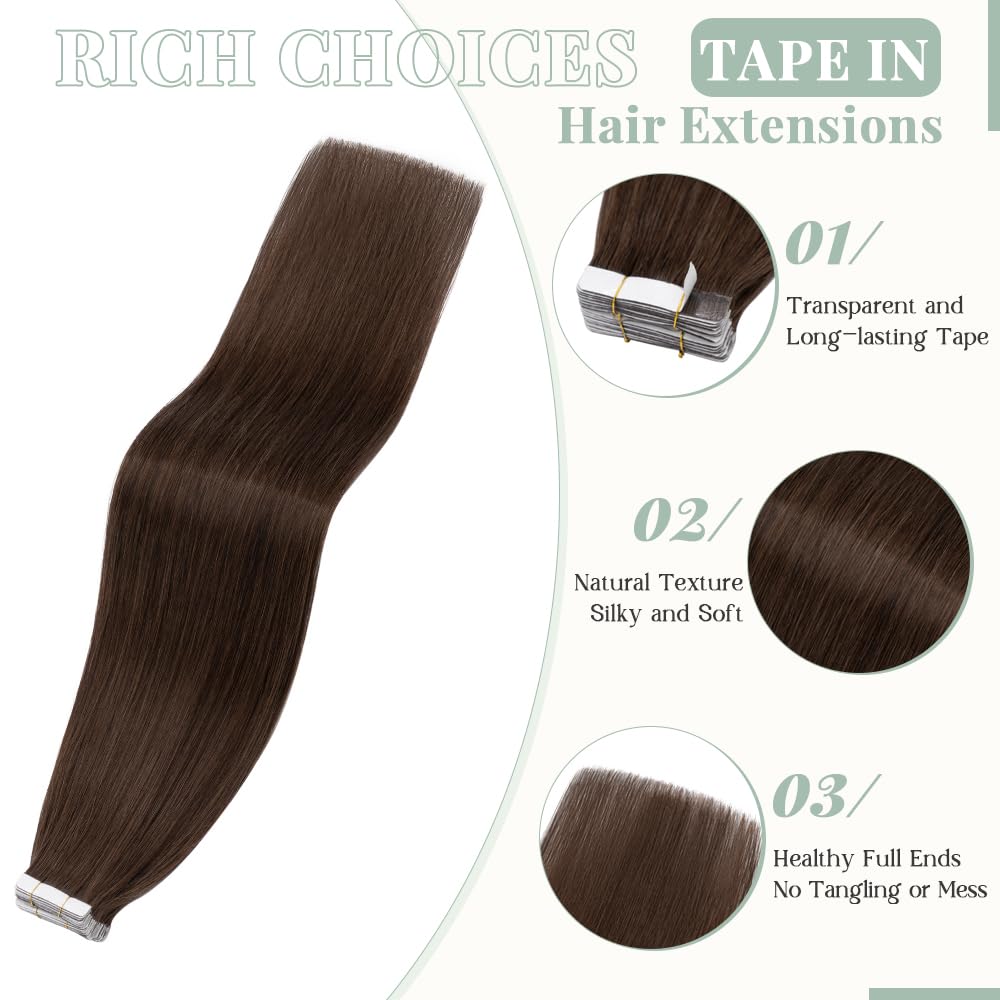 20pcs 30g Tape in Hair Extensions 100% Remy Human Hair - Balayage Medium Brown #04, 22 Inch Seamless Skin Weft Straight Extensions for Volume & Length | Perfect for Weddings, Parties & Daily Styling