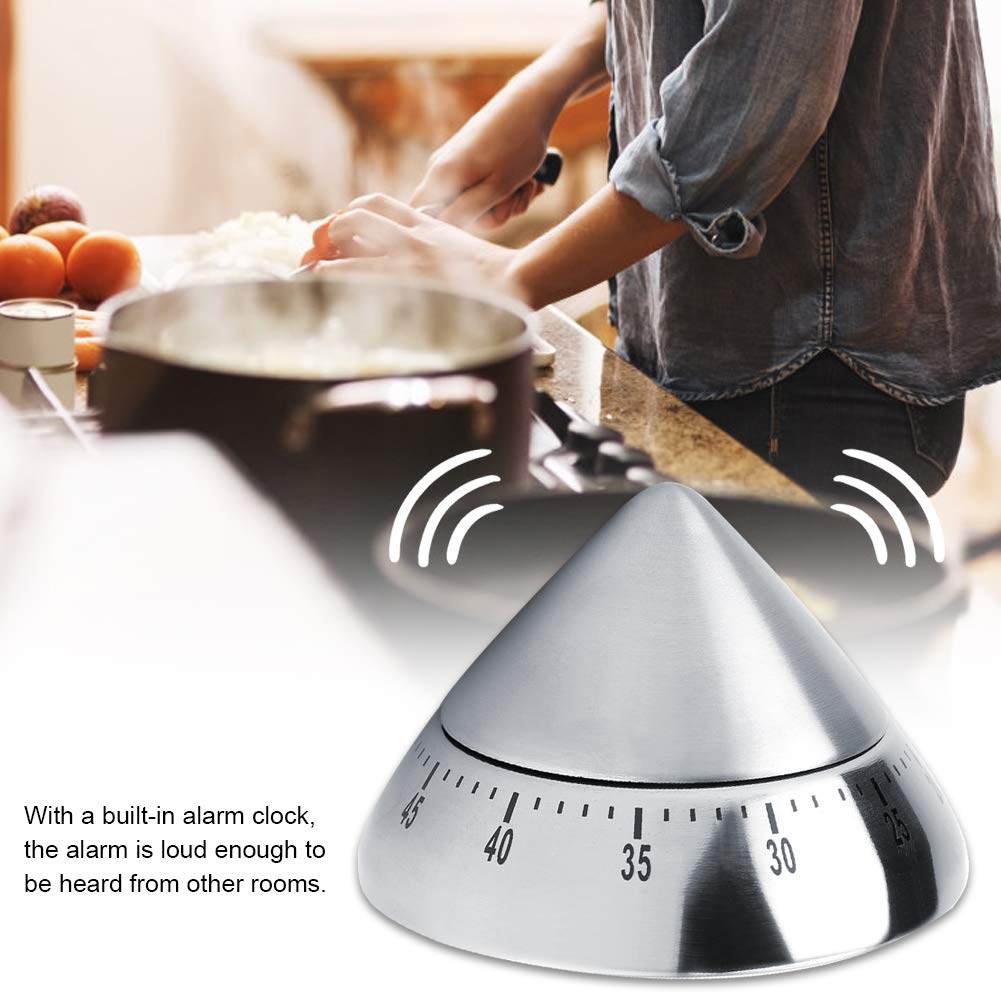 60 Minute Stainless Steel Mechanical Kitchen Timer - Cone Shaped Countdown Cooking Timer for Baking, Roasting & Meal Prep (Silver) | Perfect for Home Chefs & Professional Kitchens
