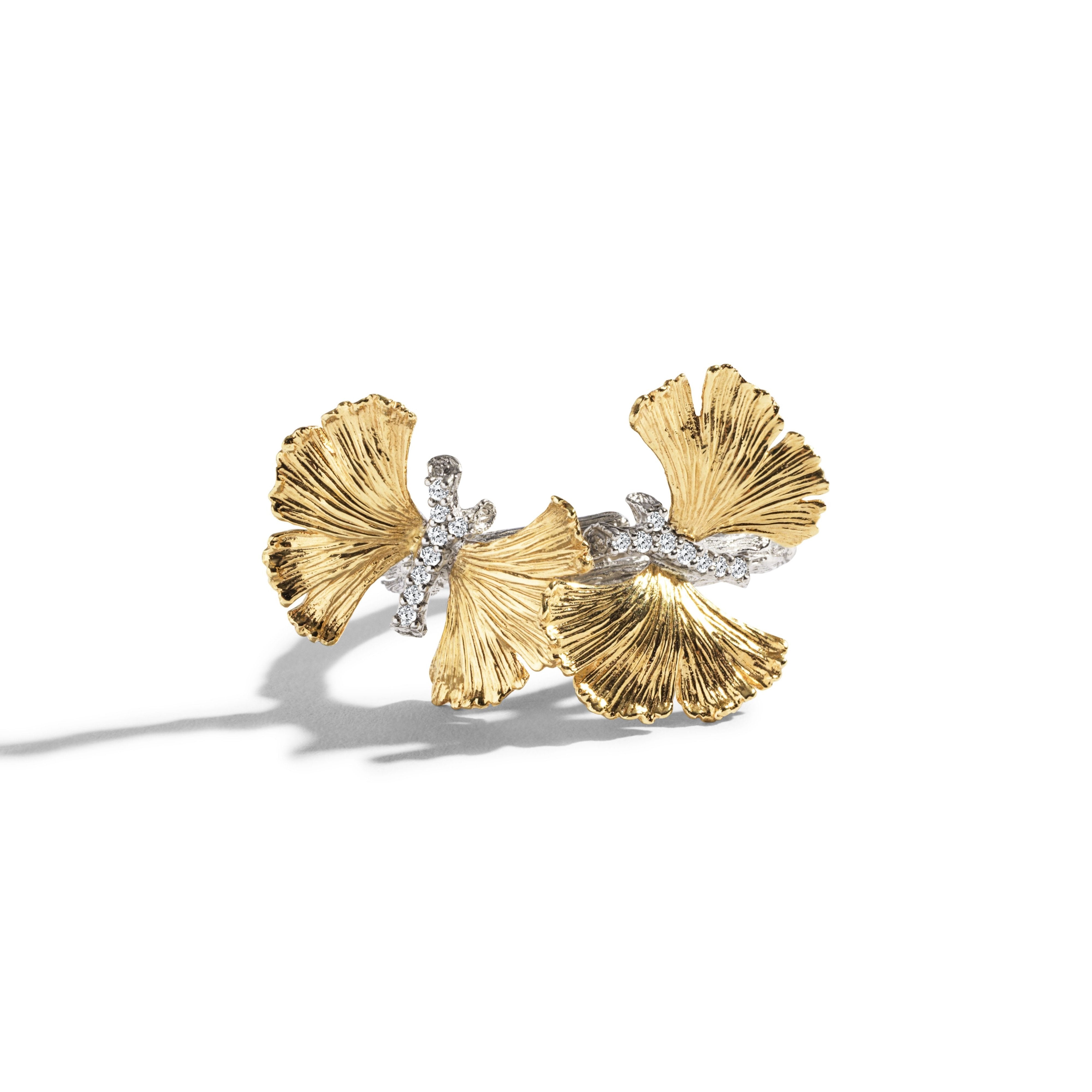Elegant Butterfly Ginkgo Diamond Ring - 14K Gold Plated Women's Jewelry for Wedding, Anniversary & Special Occasions