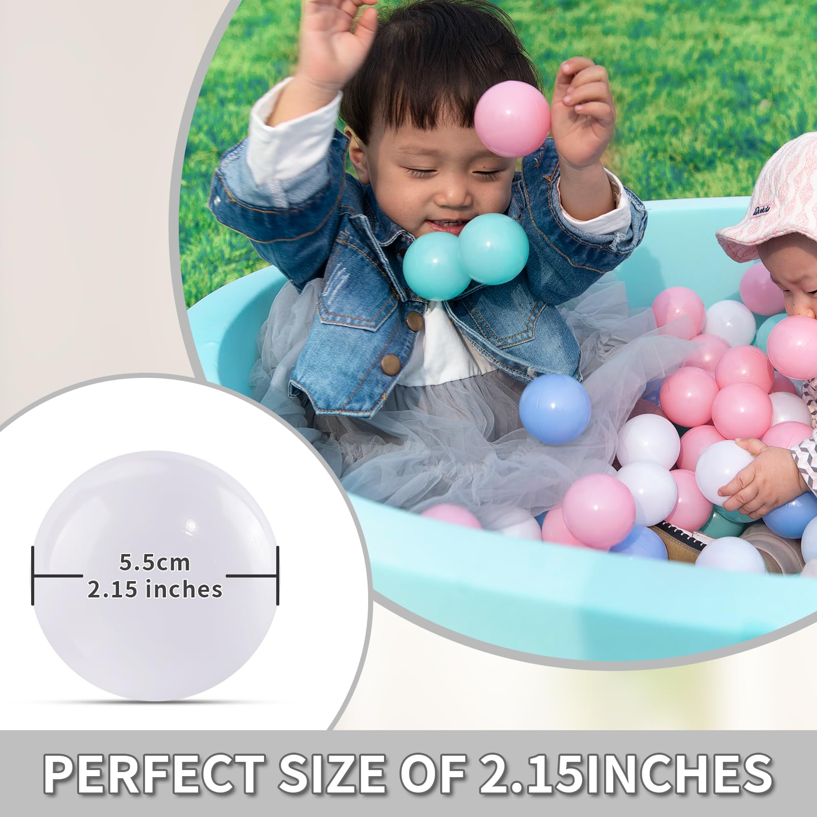 200-Pack 2.15 Inch Thickened Soft Plastic Ball Pit Balls for Kids - BPA & Phthalate Free, Crush-Proof Toddler Play Balls (Pure White) - Perfect for Indoor Playrooms, Birthday Parties & Sensory Play Activities