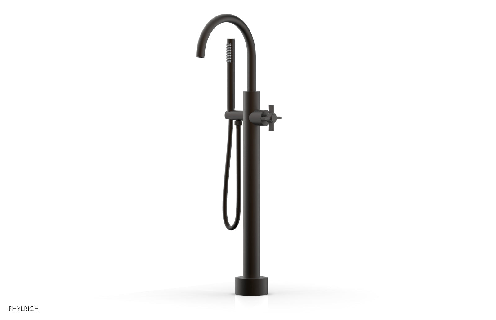 BASIC Low Floor Mount Tub Filler with Cross Handle and Hand Shower - D132 44 03 - Perfect for Modern Bathroom Renovations and Spa-Like Showers