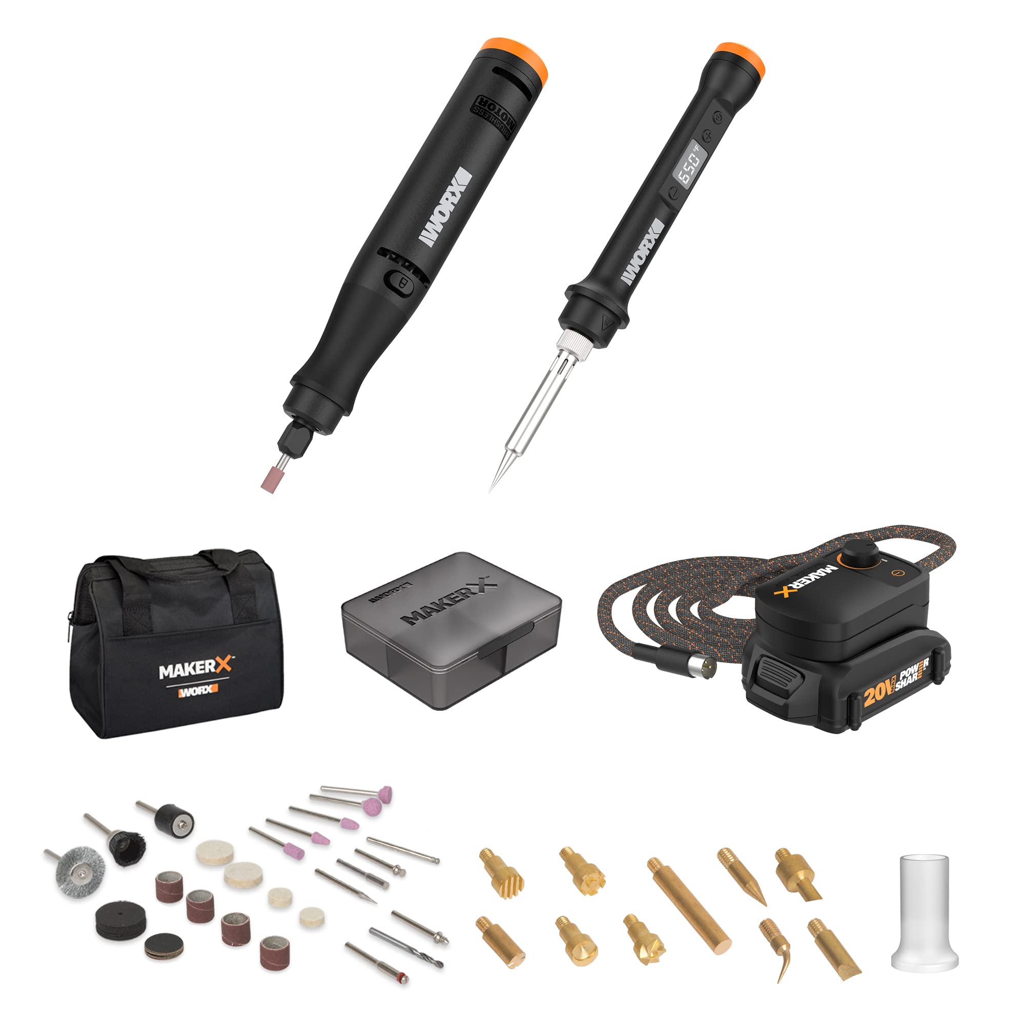 WORX MAKERX WX988L 2-Piece Crafting Tool Combo Kit - Rotary Tool & Wood/Metal Crafter for DIY Projects, Home Repairs, and Creative Hobbies