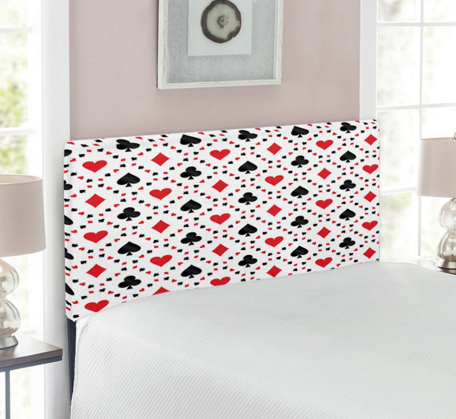 Ambesonne Casino Themed Upholstered Headboard - Poker Cards Design, Memory Foam Padding, Twin Size Bed Frame in Red & Black - Perfect for Game Rooms, Man Caves & Casino-Themed Bedrooms