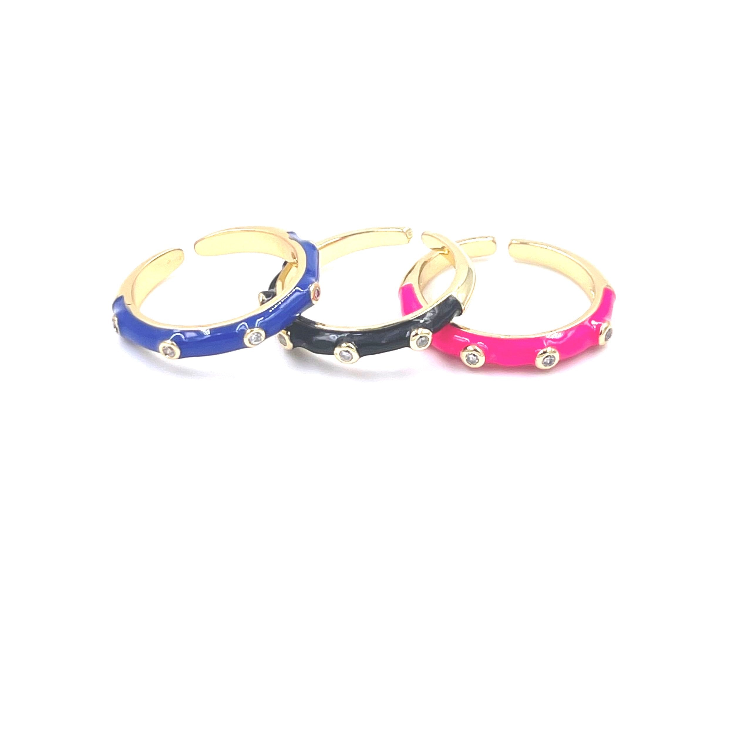Ashley Gold Stainless Steel Adjustable Ring with Enamel & Cubic Zirconia - Elegant Jewelry for Women, Perfect for Weddings, Parties & Everyday Wear