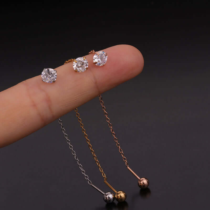 20G Hypoallergenic Bar Tragus Chain Link Barbell Stud Earring | HSPJ246 | Perfect for Cartilage, Helix, and Tragus Piercings, Ideal for Everyday Wear and Special Occasions