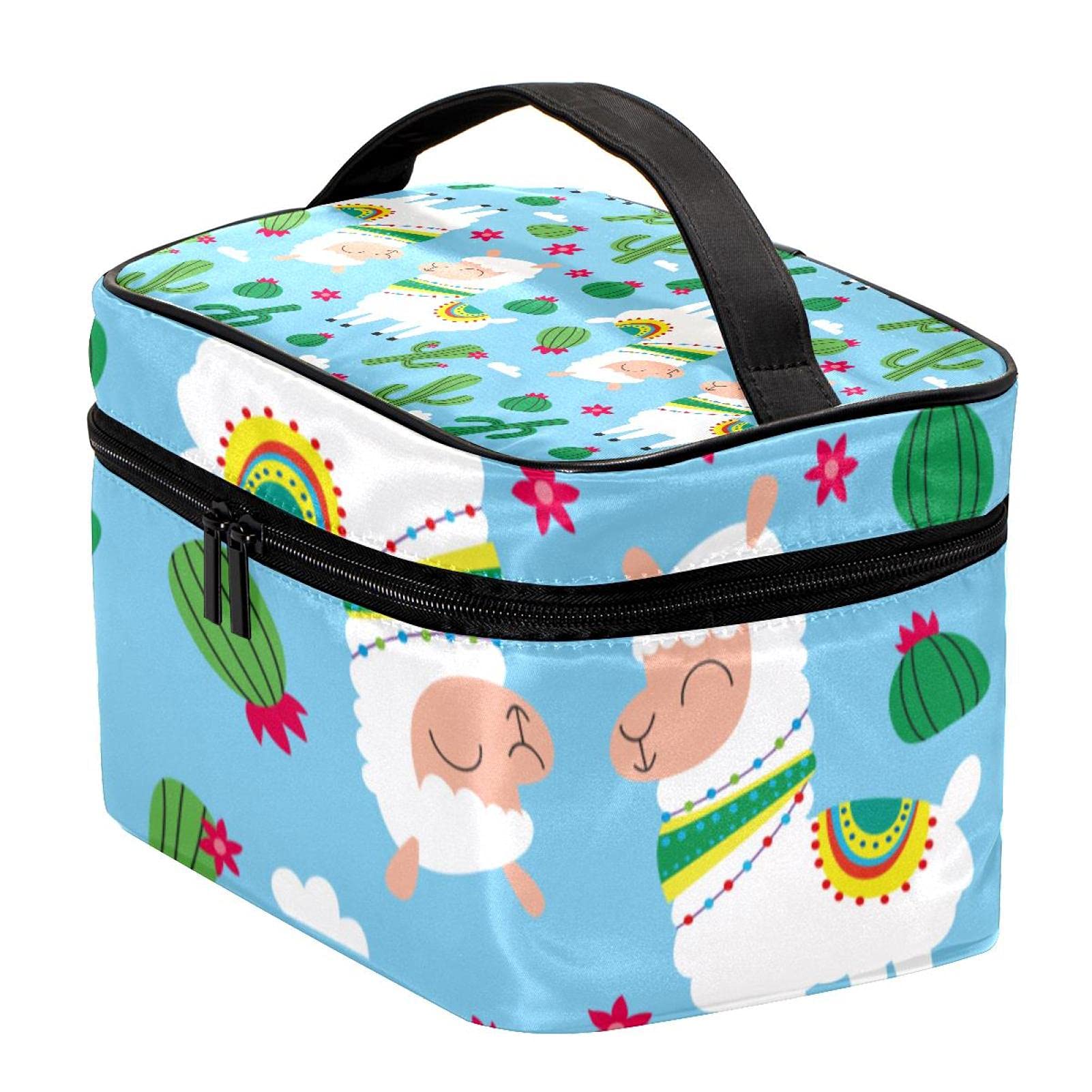 Stylish Large Alpaca & Cactus Print Travel Makeup Bag - Waterproof Cosmetic Organizer with Zipper for Women & Girls - Perfect for Vacation, Gym, Beach Trips & Daily Essentials Storage