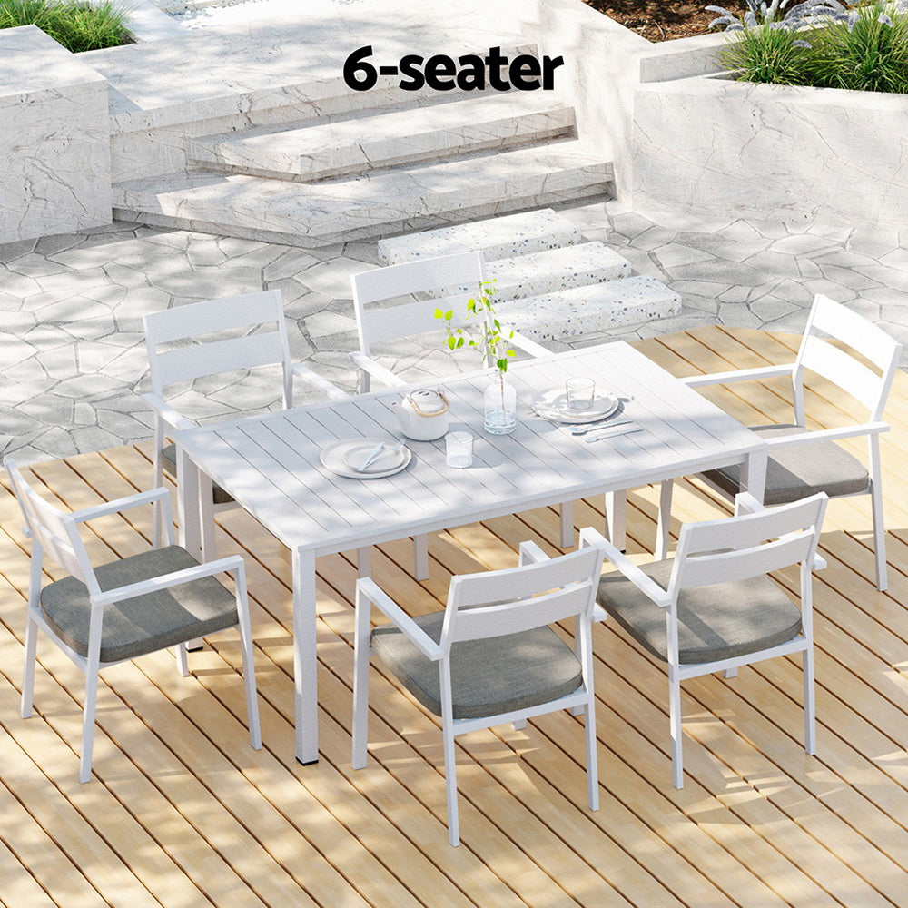 7-Piece Aluminum Outdoor Dining Set with Gray Cushions - Patio Furniture for Garden, Backyard, and Poolside Dining
