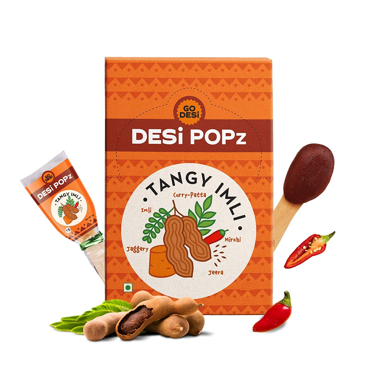 GO DESi Popz Tamarind & Jaggery Candy - 50 Pieces Tangy Imli Lollipops (400g) | Digestive Aid & Sweet Treat for Kids, Parties & Indian Snack Lovers