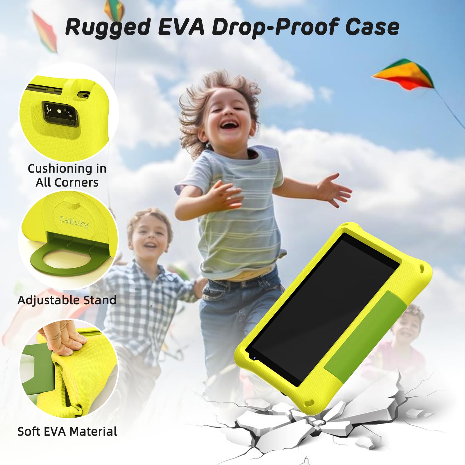 Android 14 Kids Tablet 8 Inch - Octa-Core 8GB RAM 64GB Storage - Child Learning Tablet with WiFi 6, Bluetooth 5.4, Parental Control & EVA Protective Case - Perfect for Toddler Education, YouTube Kids & Home Learning (Yellow)