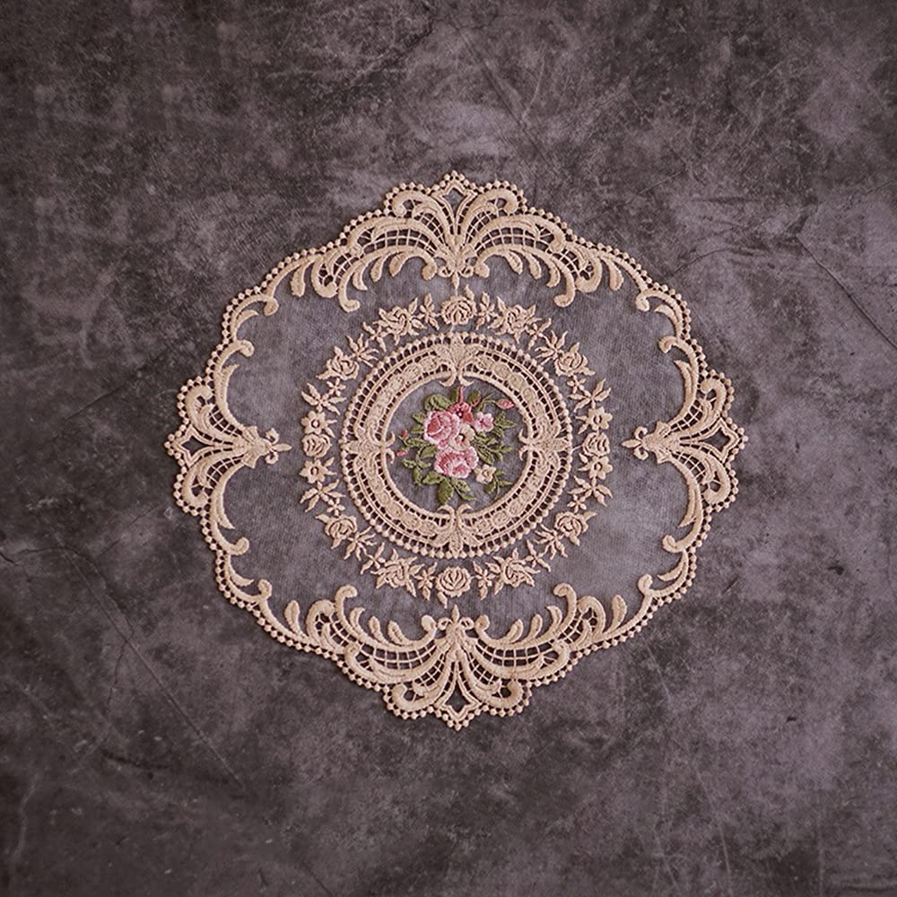 Vintage French Embroidered Lace Doilies Set of 3 - Elegant Tea Cup Coasters & Placemats for Wedding, Party, Home Decor - Perfect for Afternoon Tea, Bridal Showers & Vintage Photo Props (Coffee Color)