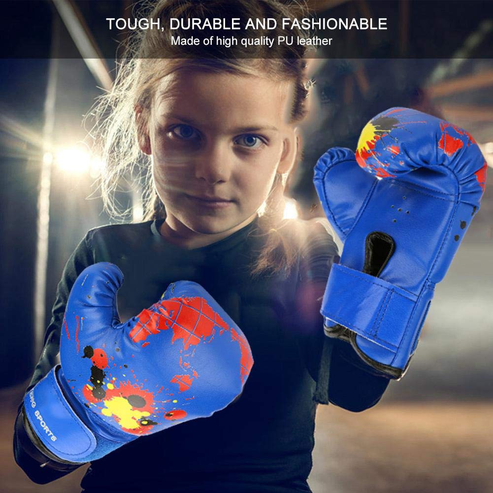 Kids Boxing Gloves for Ages 2-11 | Cartoon MMA Training Gloves PU Leather Sparring Gloves (Blue) - Perfect for Boxing Classes, Home Training & Martial Arts Practice