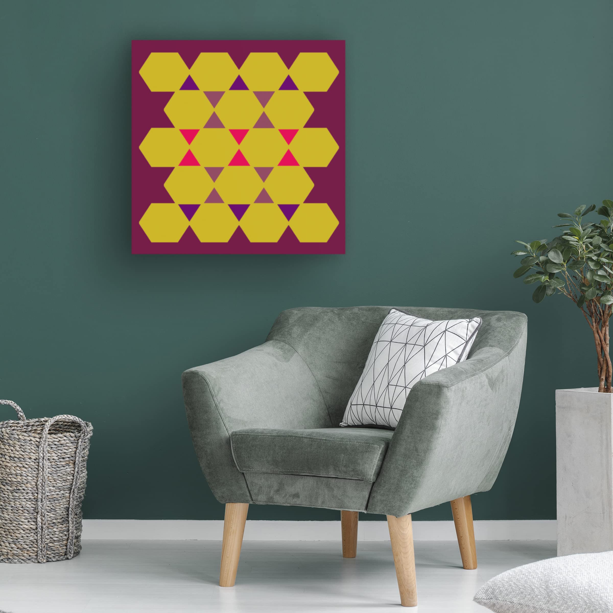 Hexagon Pattern 22 Abstract Canvas Wall Art by Richard Homawoo - Modern Geometric Home Decor for Living Room, Bedroom & Office