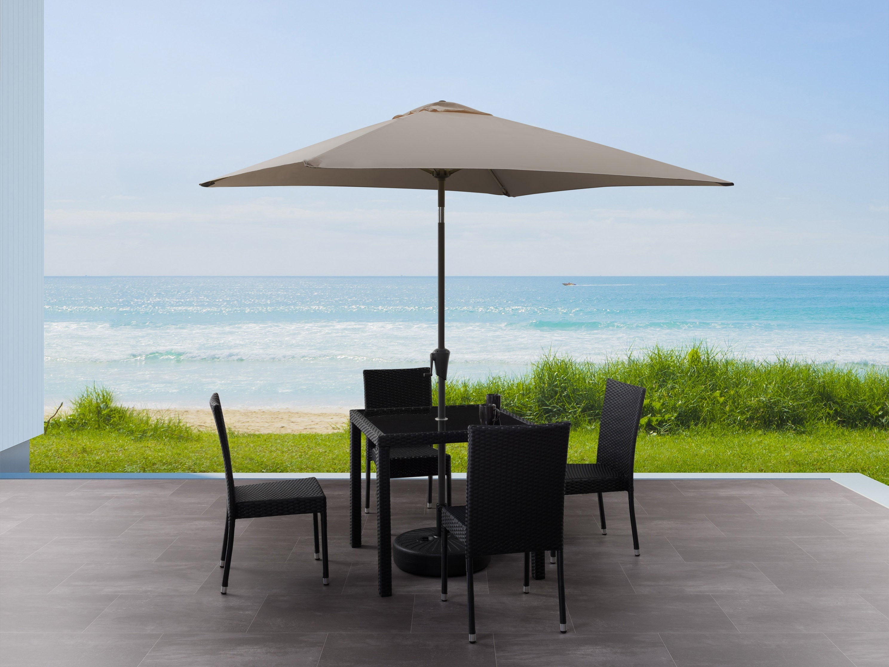 9ft Square Grey Patio Umbrella - Outdoor Sun Shade for Deck, Poolside, and Garden - UV Protection & Water Resistant