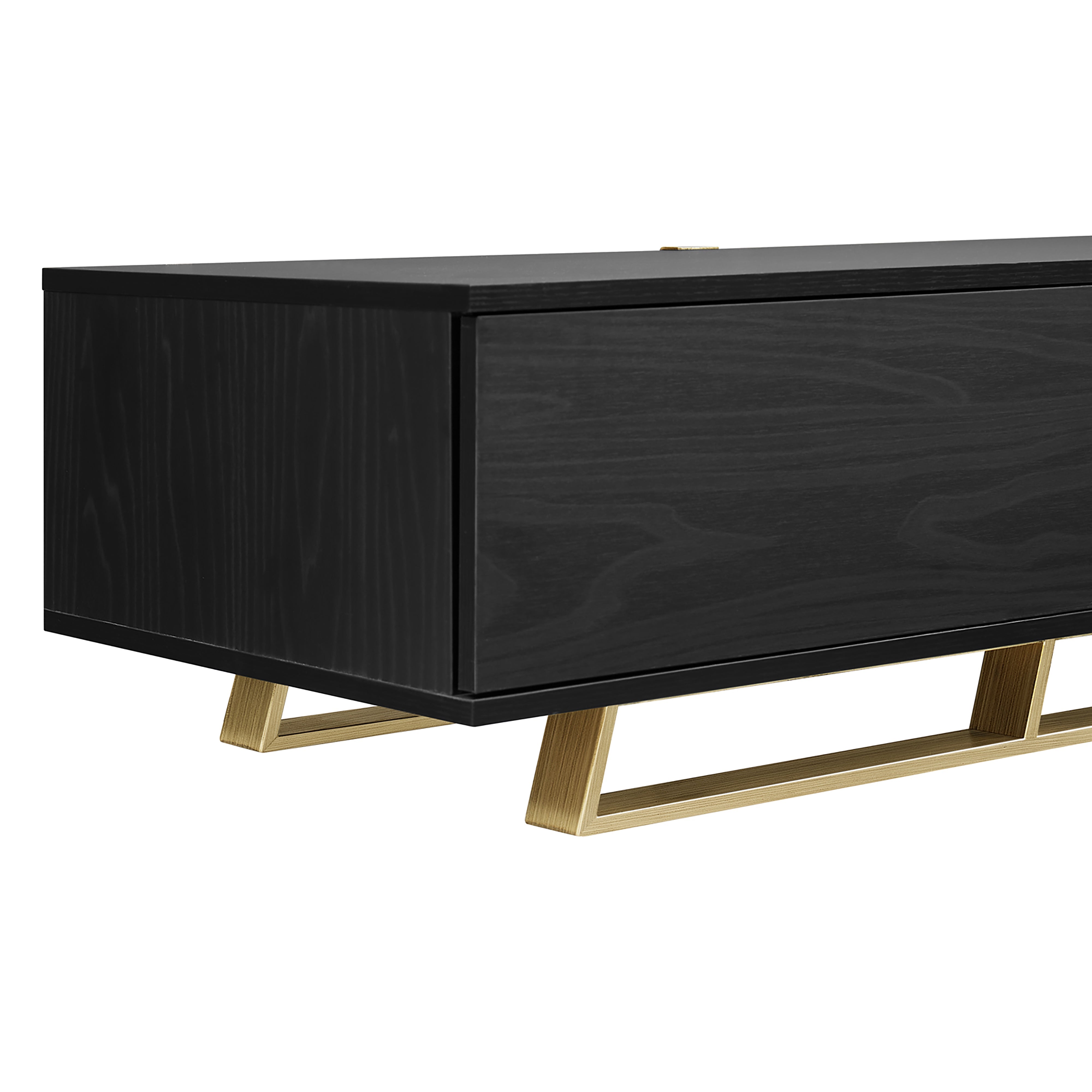 Modern Capri TV Stand 2000mm Low Profile Entertainment Center in Black Oak & Gold - Perfect for Living Room, Home Theater & Media Storage
