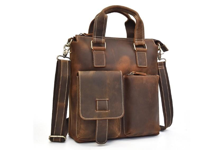 12 Inch Genuine Leather Laptop Bag for Men - Durable Business Briefcase for Work, Travel & Commuting